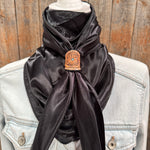 35X35" Solid Black Wild Rag / Scarf WRS4 - Tooled Leather Wild Rag Slides - Assorted