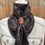 35X35" Solid Black Wild Rag / Scarf WRS4 - Tooled Leather Wild Rag Slides - Assorted
