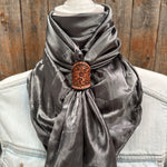 35X35" Solid Silver Wild Rag / Scarf WRS15 - Tooled Leather Wild Rag Slides - Assorted