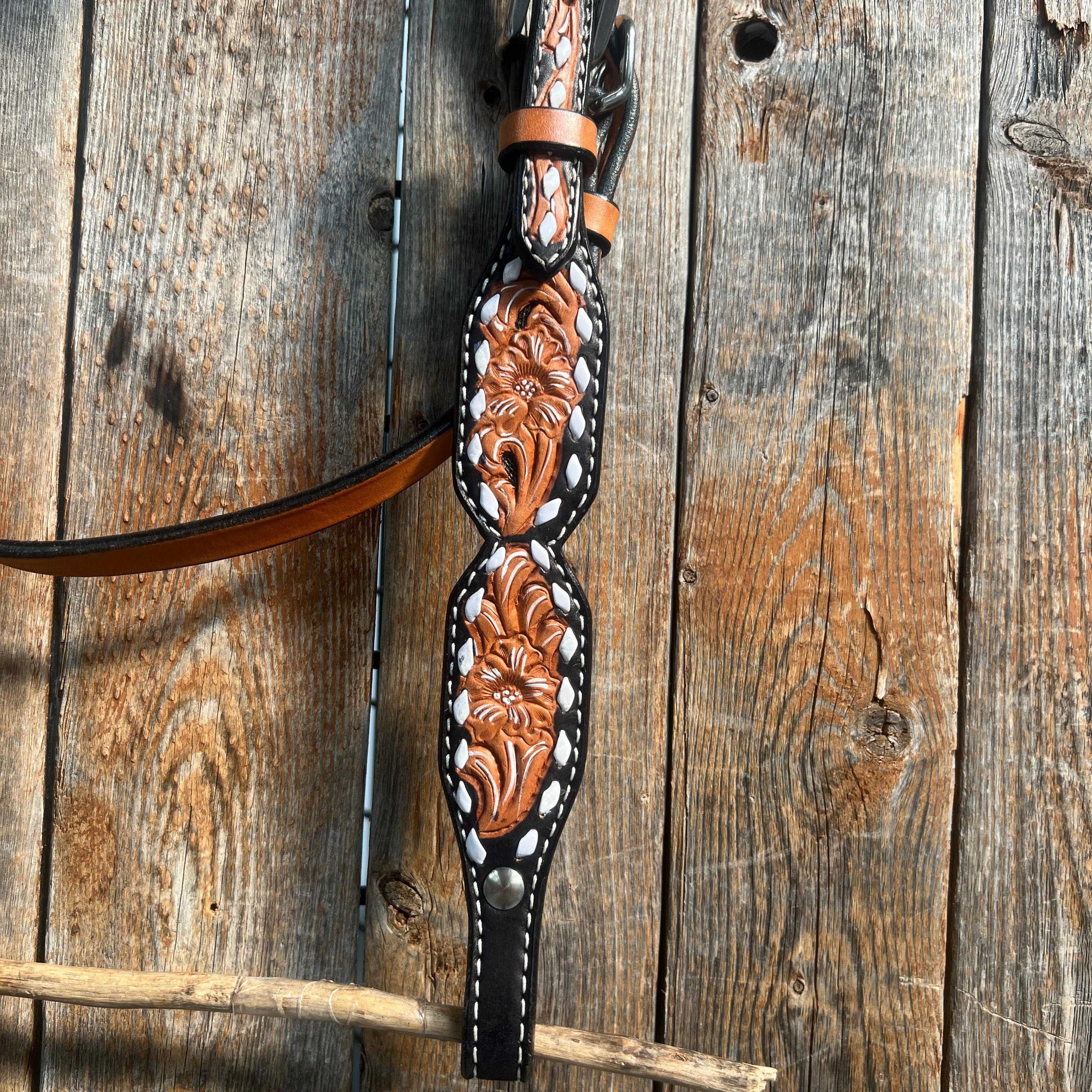 Floral Tooled Buckstitch Browband Headstall / Bridle