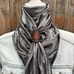 35X35" Solid Silver Wild Rag / Scarf WRS15 - Tooled Leather Wild Rag Slides - Assorted