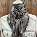 35X35" Solid Silver Wild Rag / Scarf WRS15 - Tooled Leather Wild Rag Slides - Assorted
