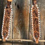 Light Oil Floral Tooled with White Whipstitch One Ear Headstall / Bridle