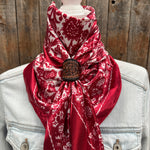 35X35" Red & Cream Paisley Wild Rag / Scarf WR143 - Tooled Leather Wild Rag Slides - Assorted