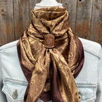 35X35" Earth Tones Paisley Wild Rag / Scarf WR3402 - Tooled Leather Wild Rag Slides - Assorted