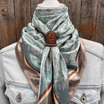 35X35" Turquoise & Cream Paisley Wild Rag / Scarf WR3410 - Tooled Leather Wild Rag Slides - Assorted