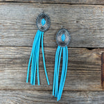 Concho Turquoise Fringe Silver Fashion Earrings WA216