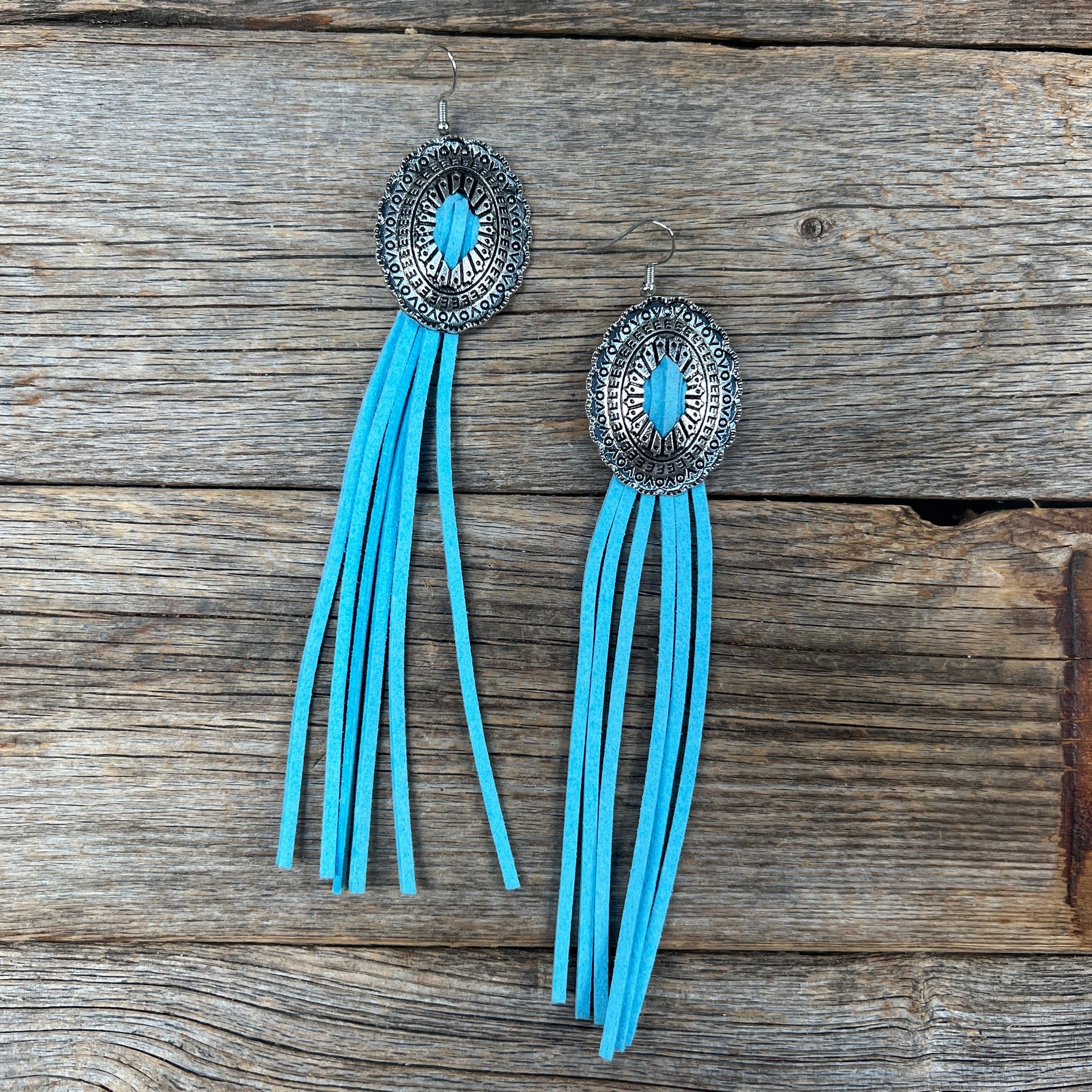 Concho Turquoise Fringe Silver Fashion Earrings WA216