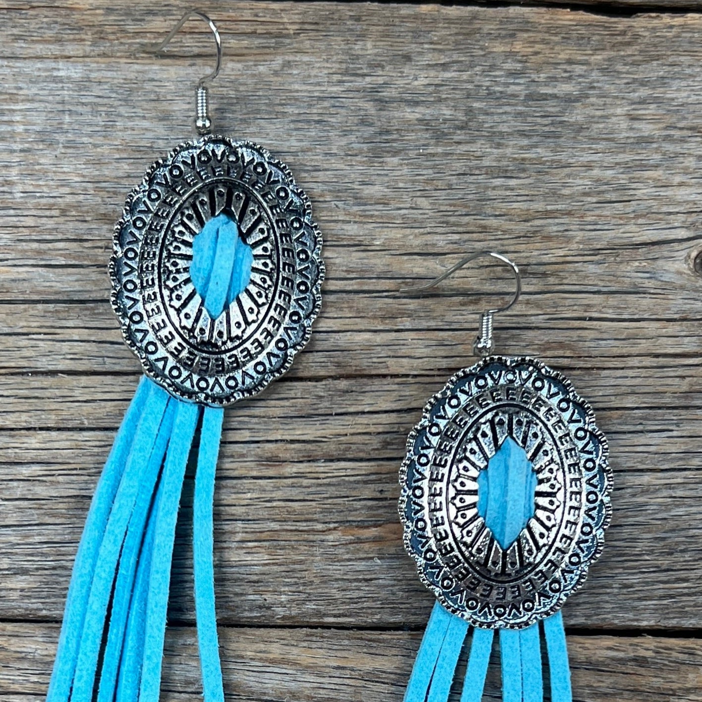 Concho Turquoise Fringe Silver Fashion Earrings WA216