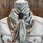 35X35" Turquoise & Cream Paisley Wild Rag / Scarf WR3410 - Tooled Leather Wild Rag Slides - Assorted