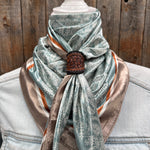35X35" Turquoise & Cream Paisley Wild Rag / Scarf WR3410 - Tooled Leather Wild Rag Slides - Assorted
