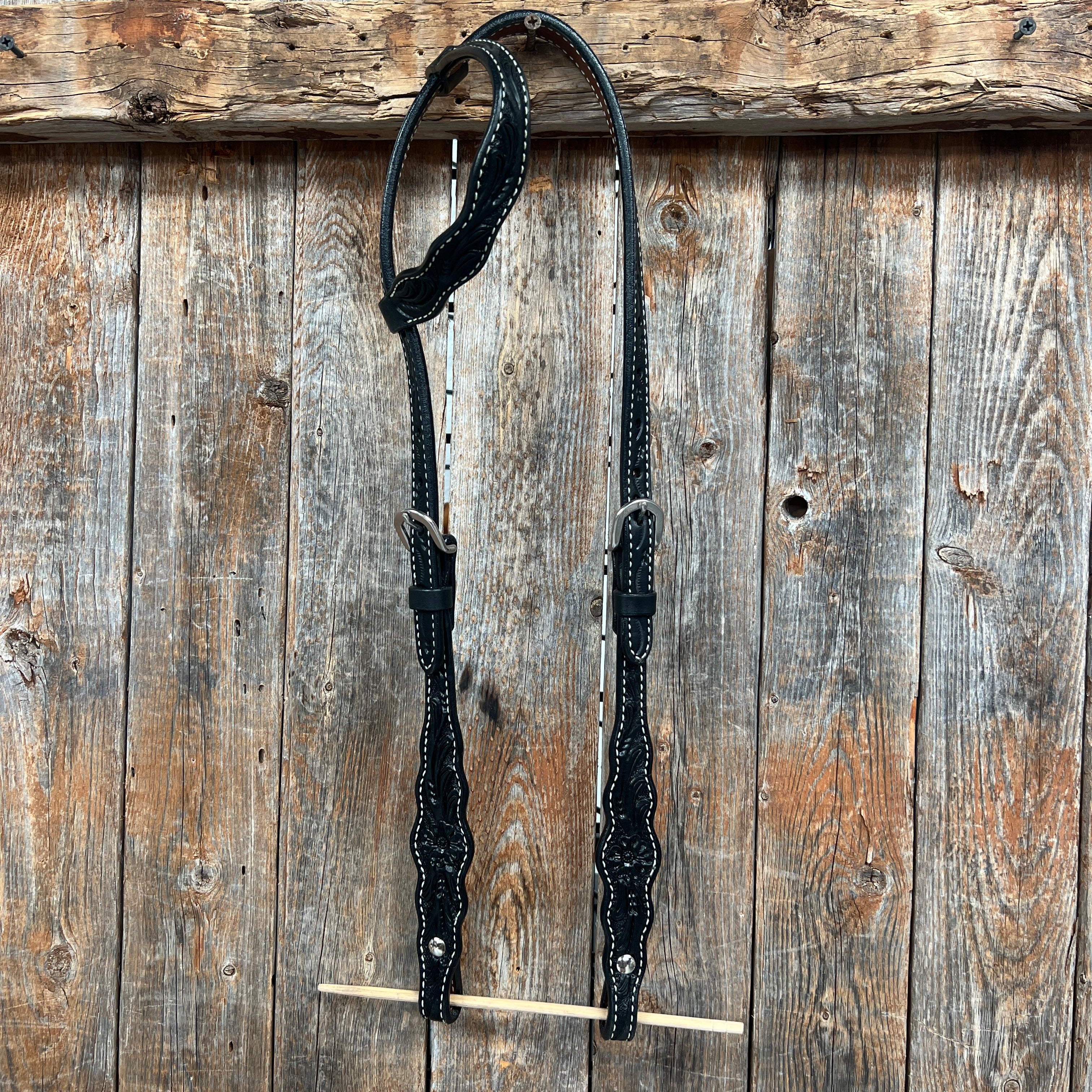 Floral Scalloped Black One Ear Headstall / Bridle