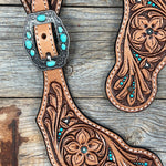 Floral Teal Dot Antique Silver Turquoise Spur Straps #SS125