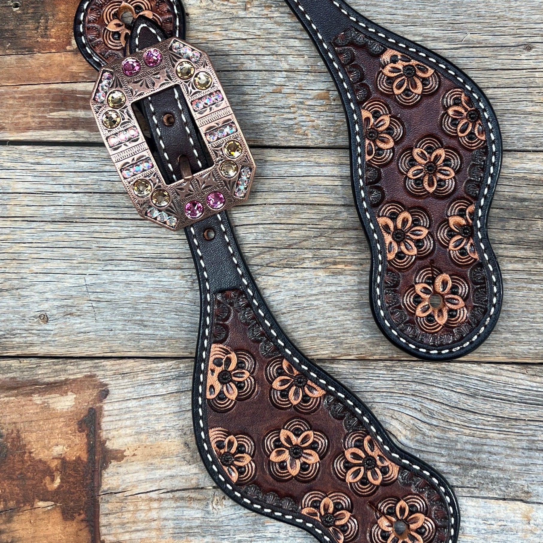 Flower Power Pink, Champagne, AB Spur Straps #SS126