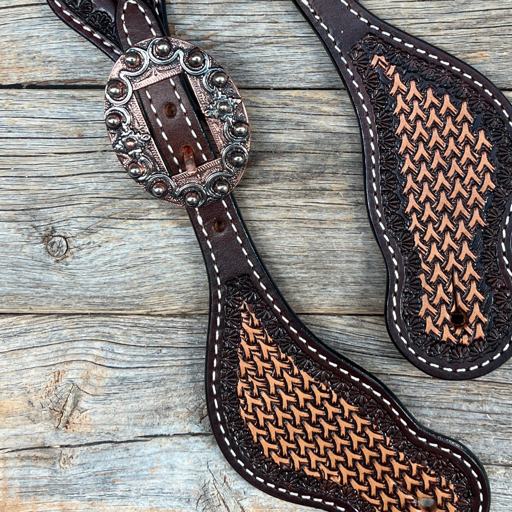 Two Tone Foxtail Copper Dot Spur Straps  #SS123