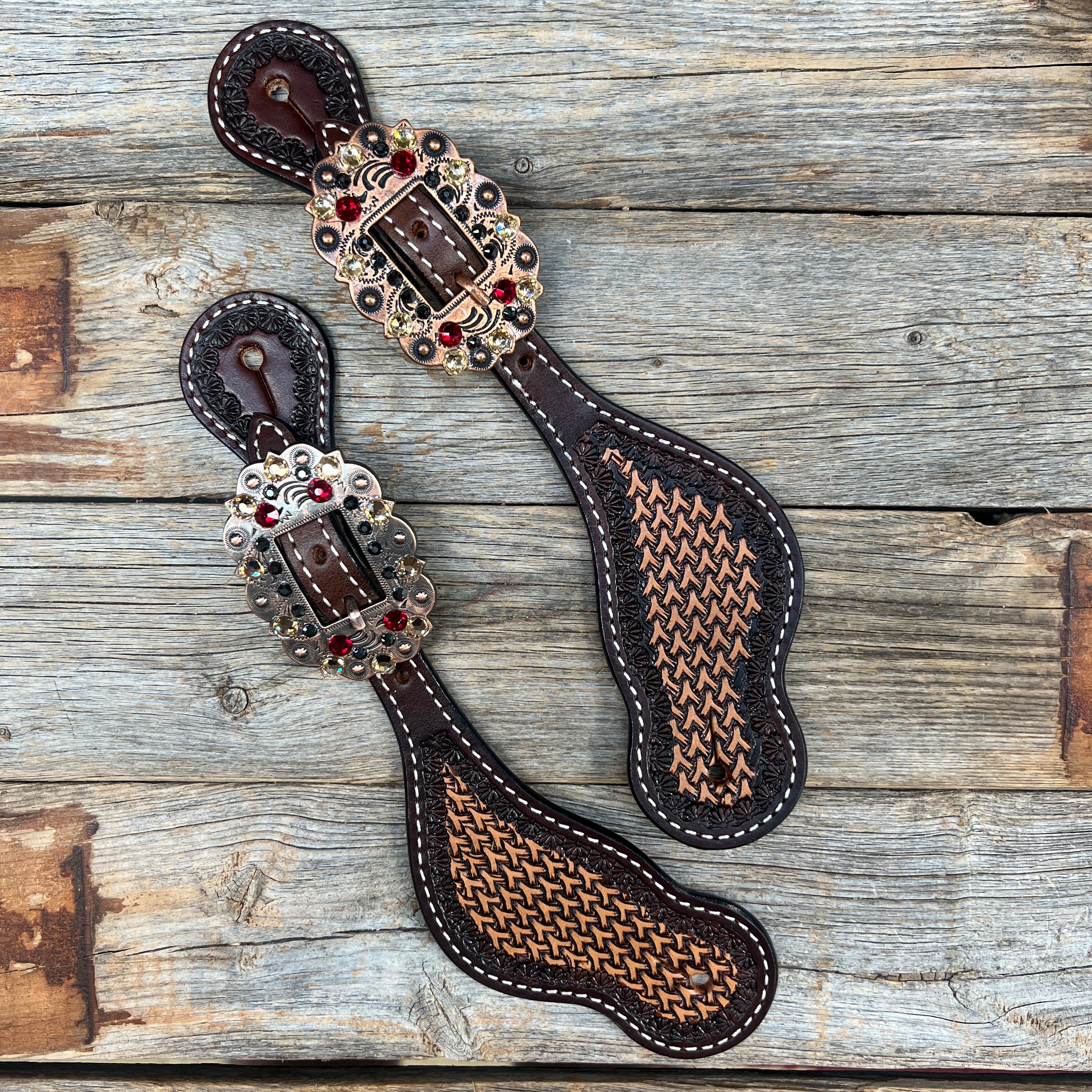 Two Tone Foxtail Ruby/Jet/Champagne Spur Straps #SS128