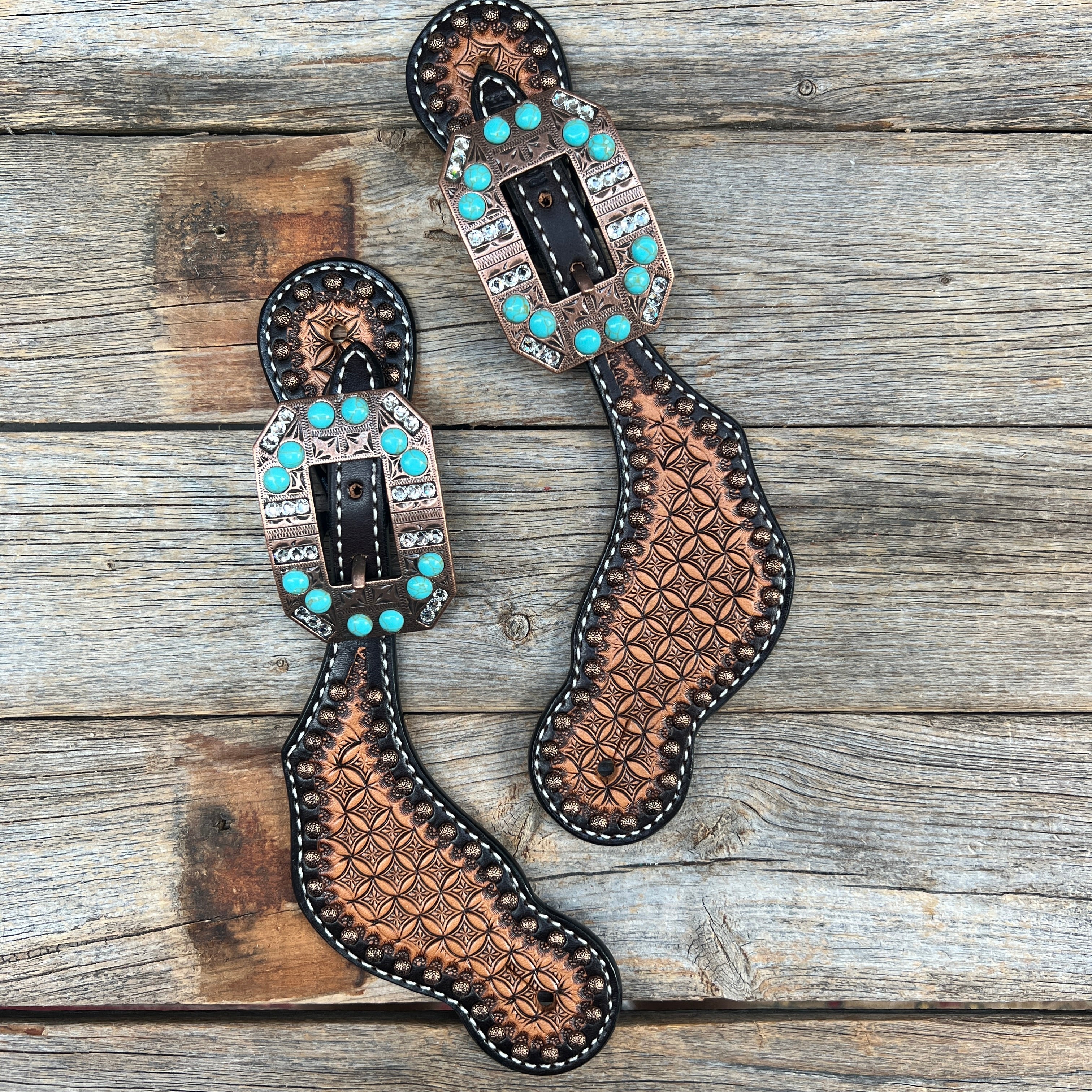 Copper Dot Honeycomb Turquoise, Clear Spur Straps #SS131