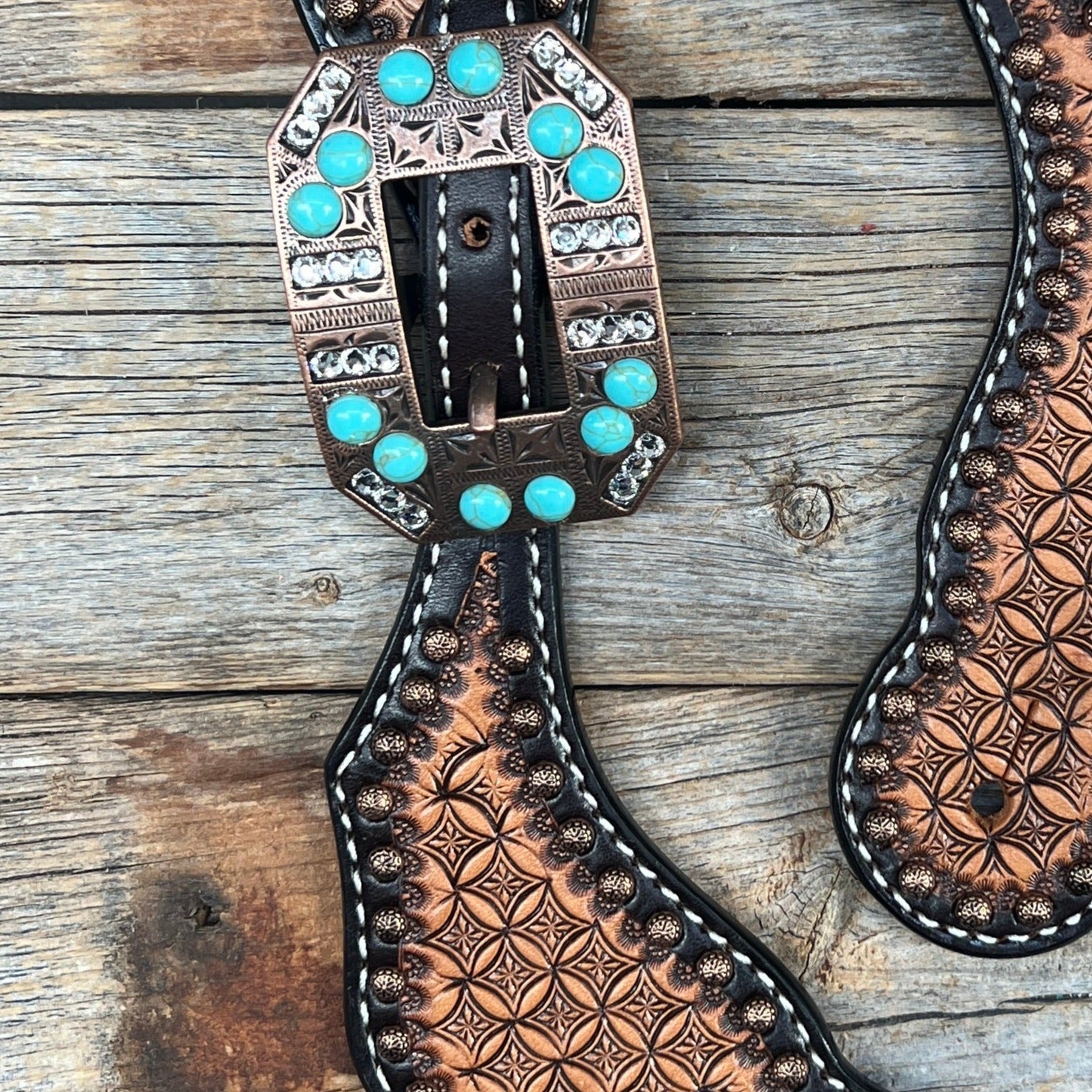 Copper Dot Honeycomb Turquoise, Clear Spur Straps #SS131