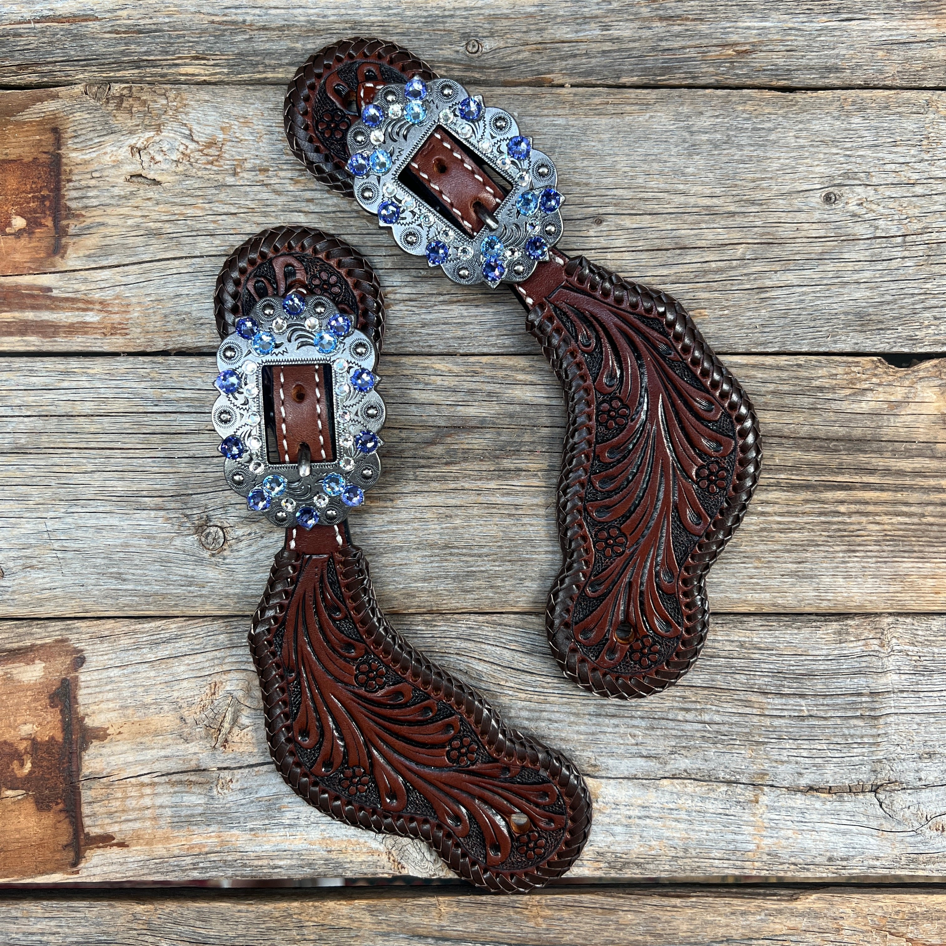 Dark Oil Whipstitch Light Sapphire, Clear, Lilac Spur Straps #SS132