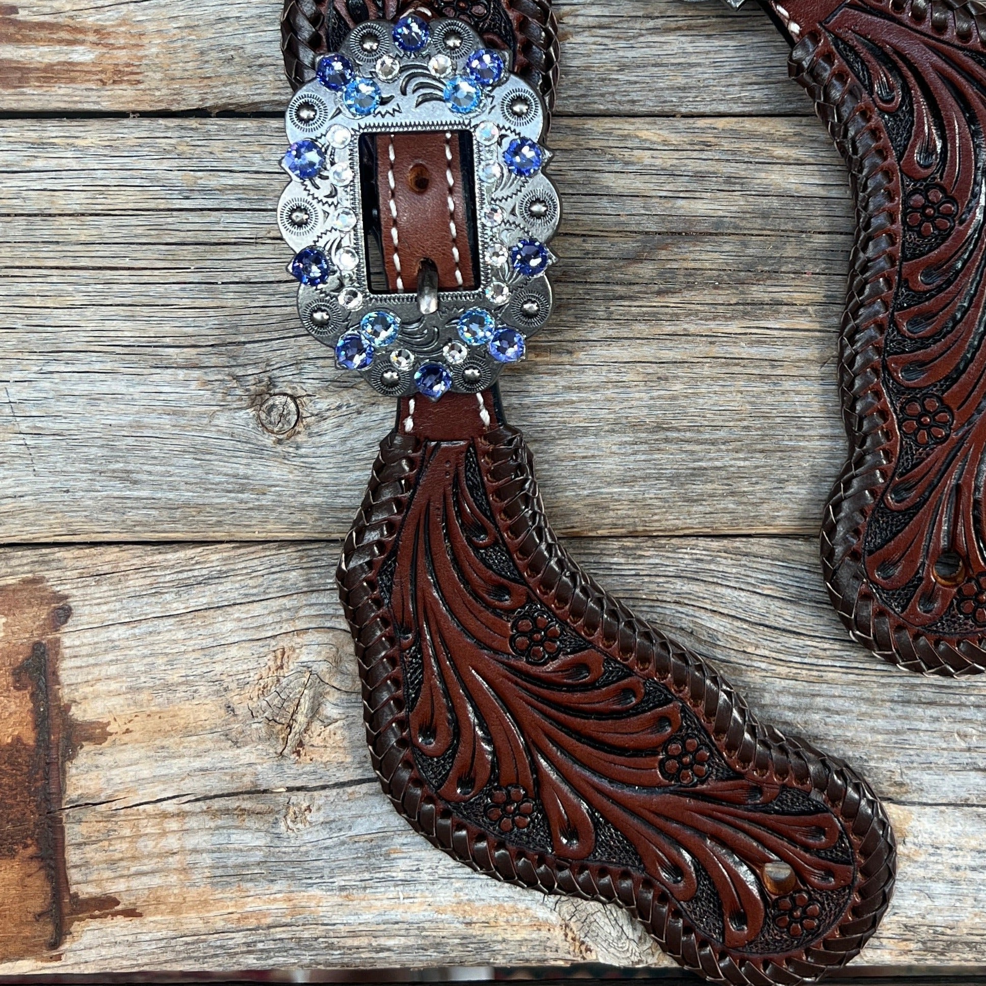 Dark Oil Whipstitch Light Sapphire, Clear, Lilac Spur Straps #SS132