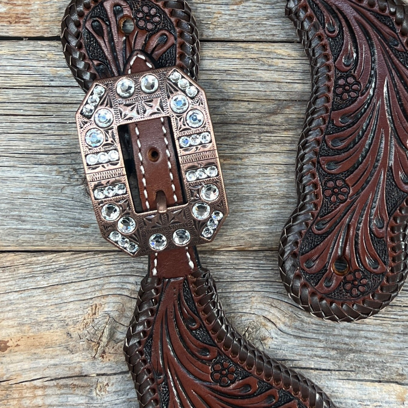 Dark Oil Whipstitch Clear Spur Straps #SS129