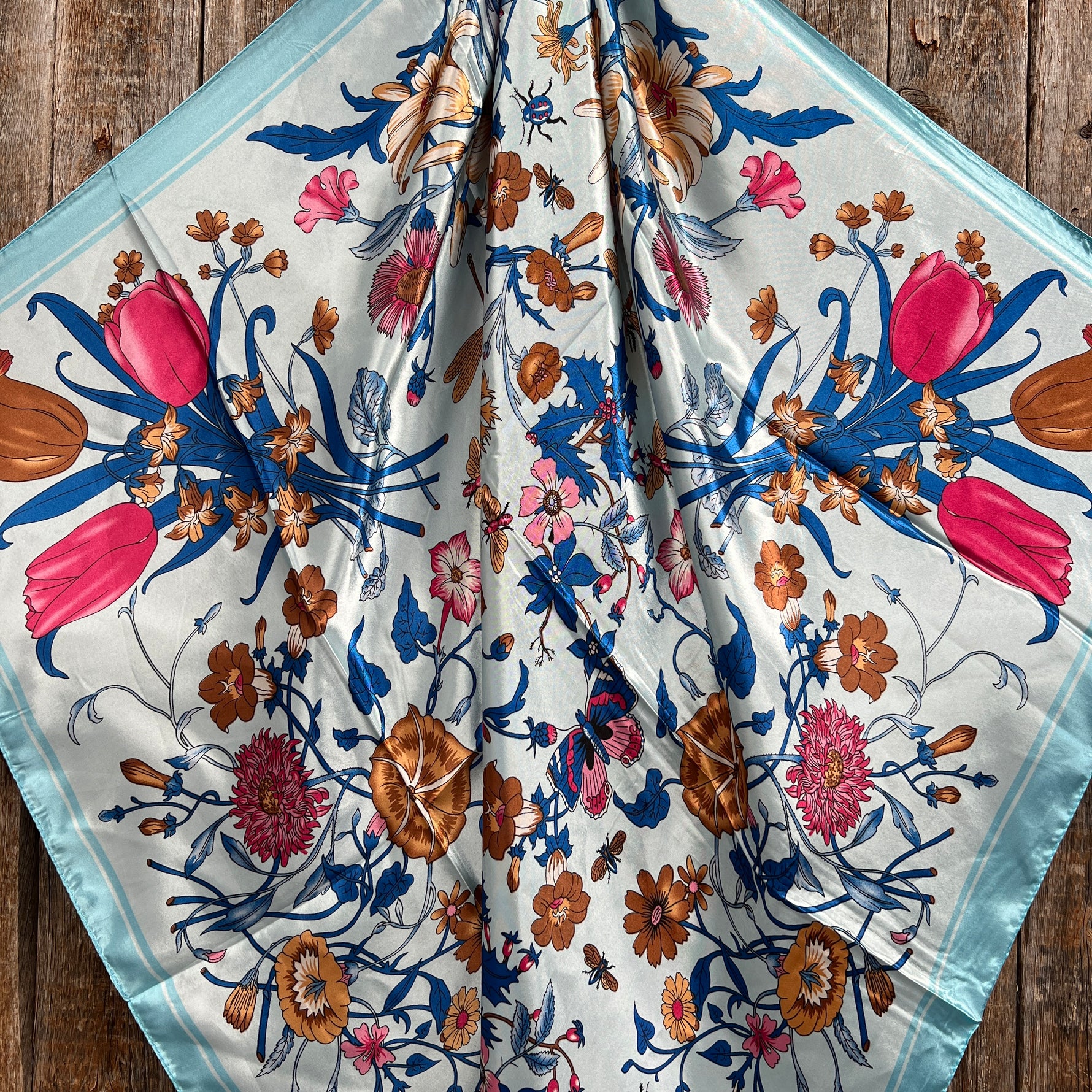 35X35" Blue Tulips and Lilies Wild Rag / Scarf WR1009