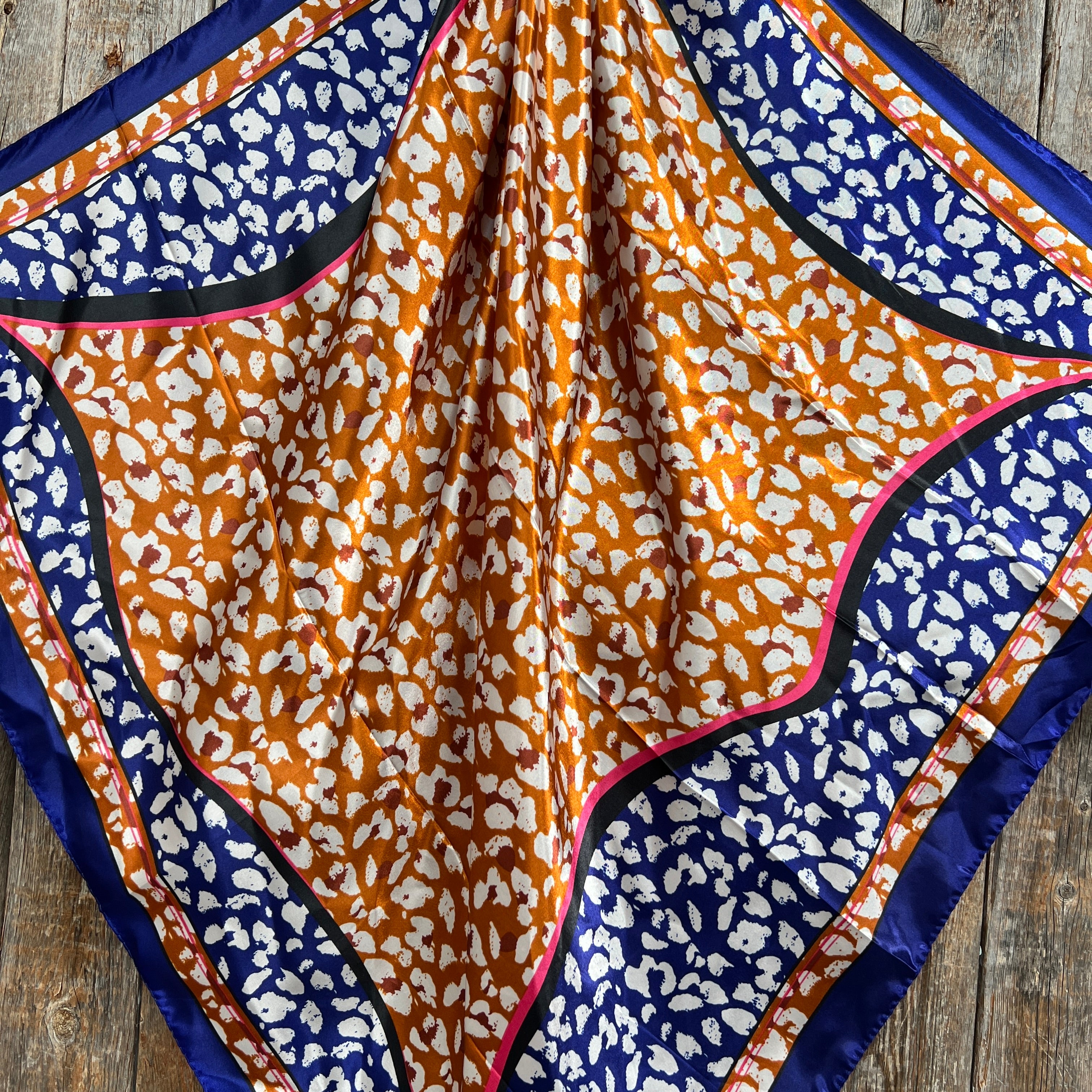 35X35" Blue and Orange Leopard Wild Rag / Scarf WR1013