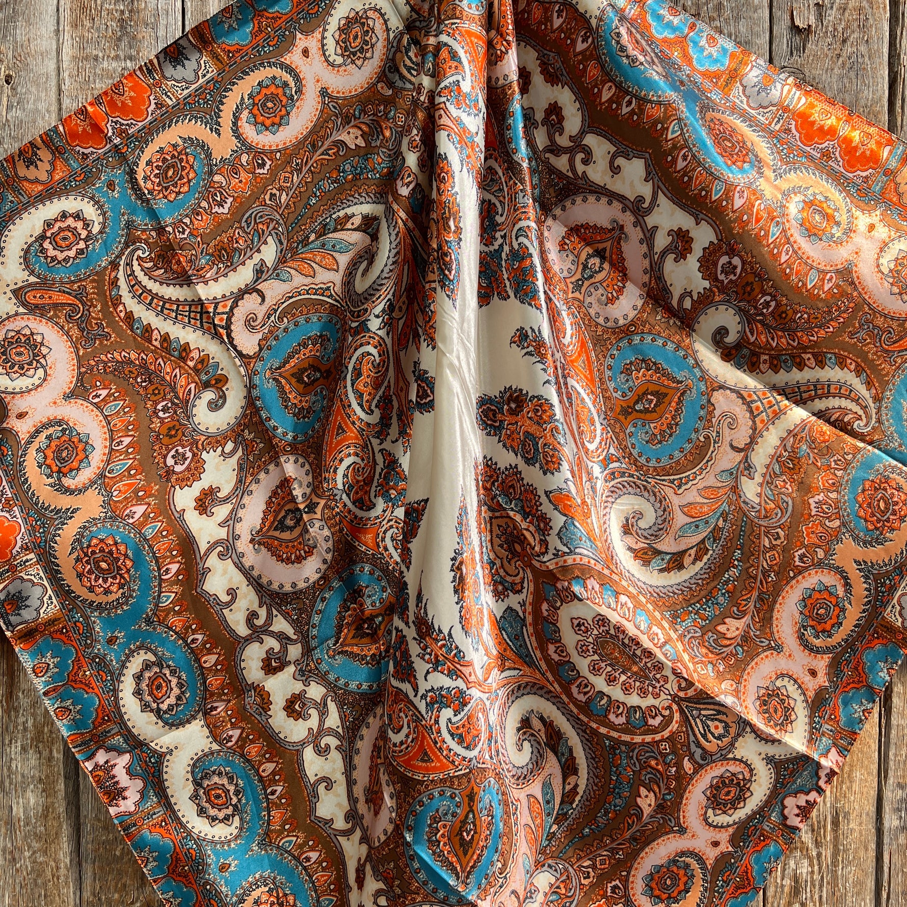 35X35"  Tan & Cream Paisley Wild Rag / Scarf WR907