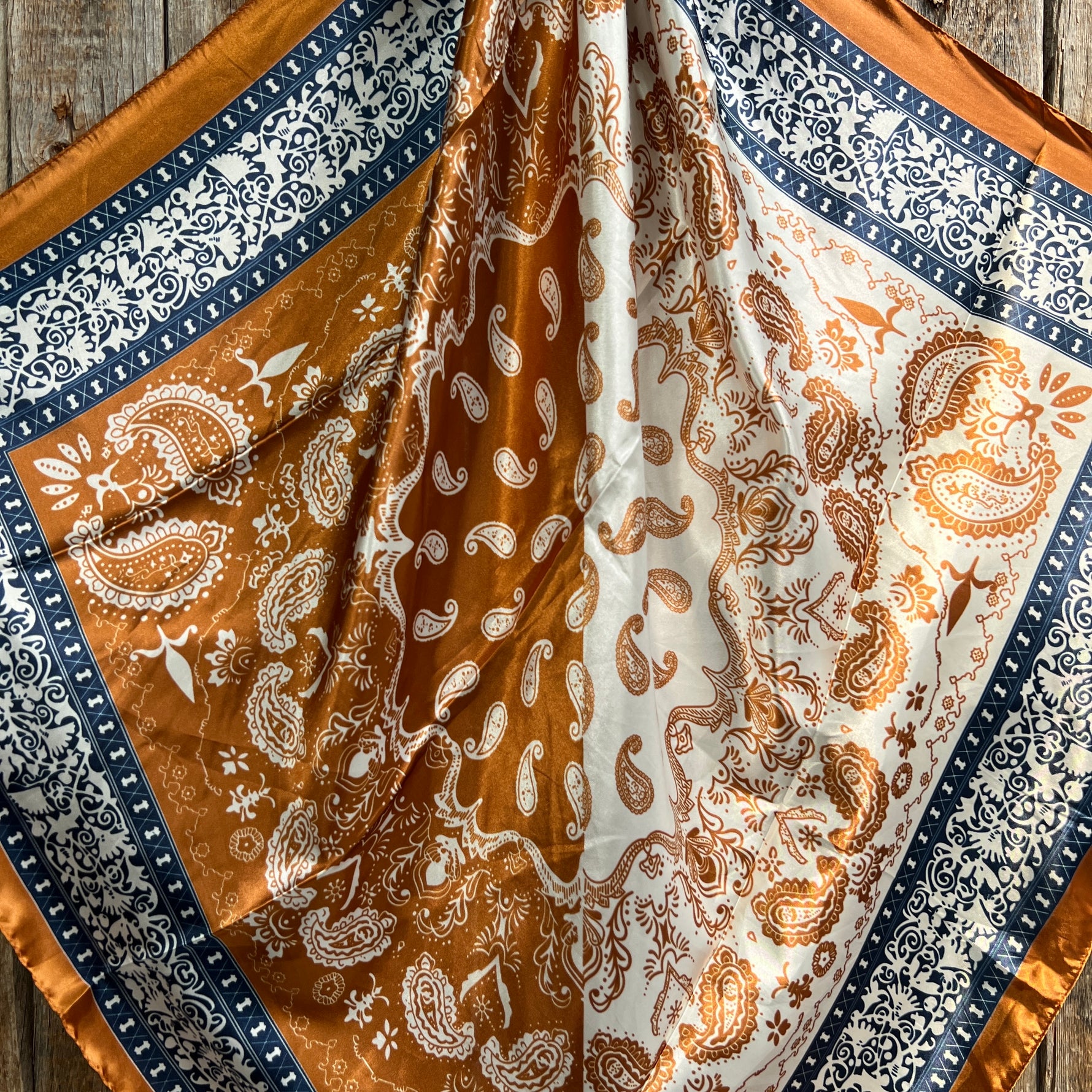 35X35"  Rust & Navy Paisley Wild Rag / Scarf WR3299