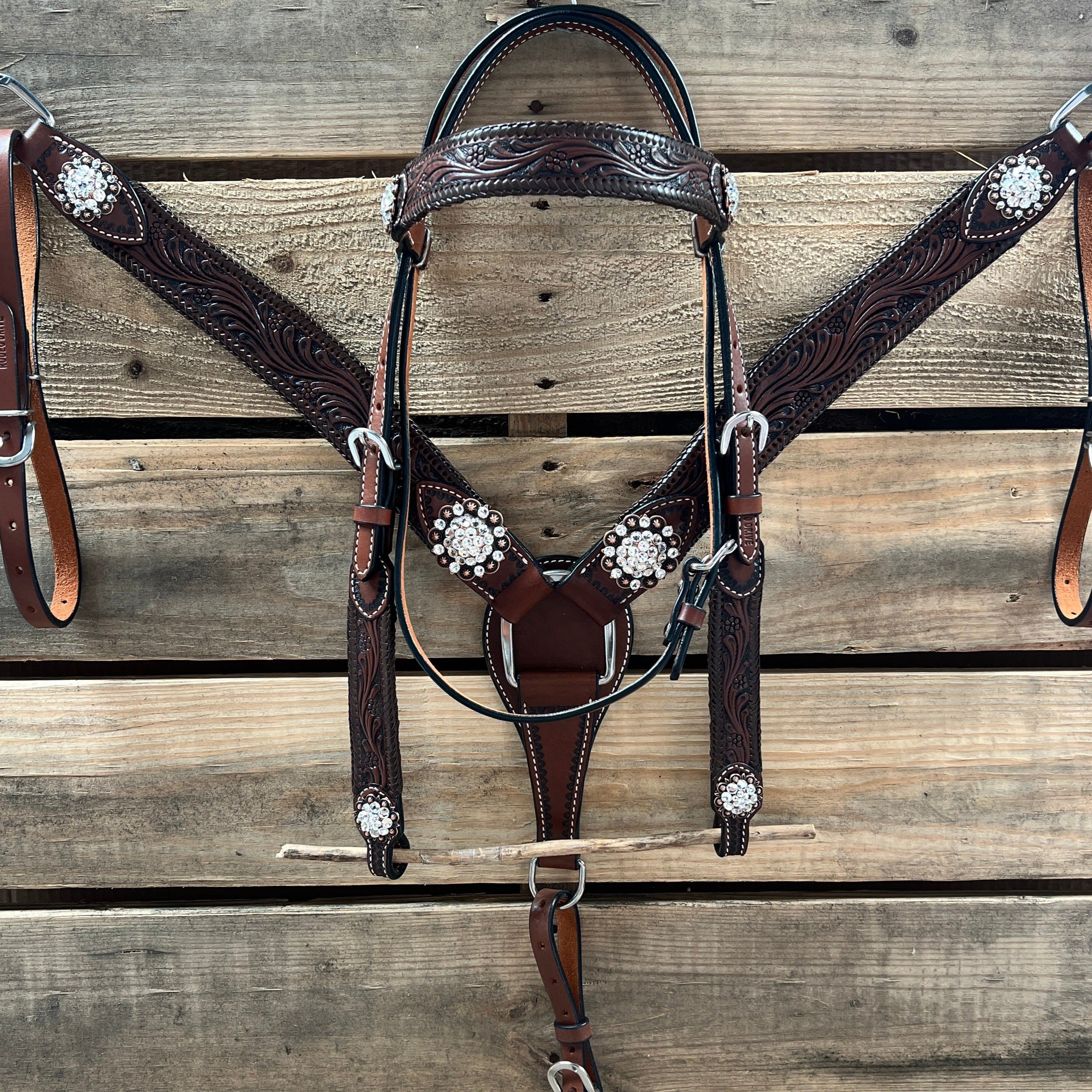Dark Oil Braid Copper Clear Browband Tack Set  #BBBC609
