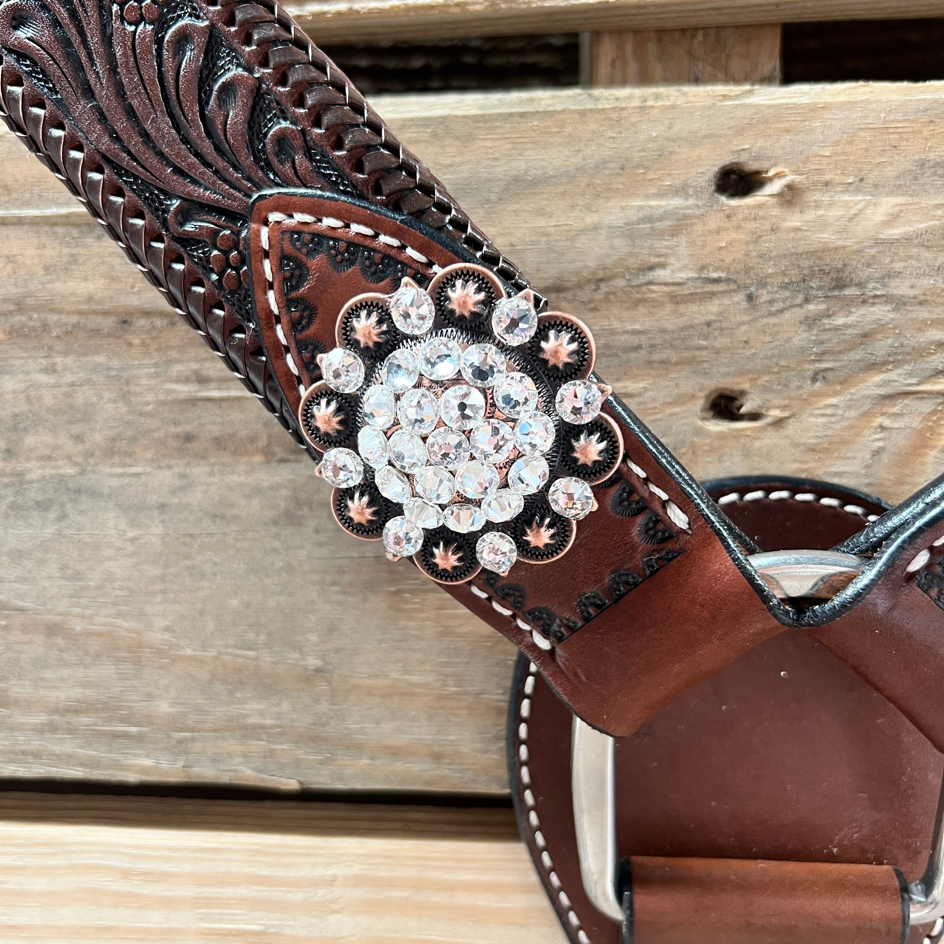 Dark Oil Braid Copper Clear Browband Tack Set  #BBBC609