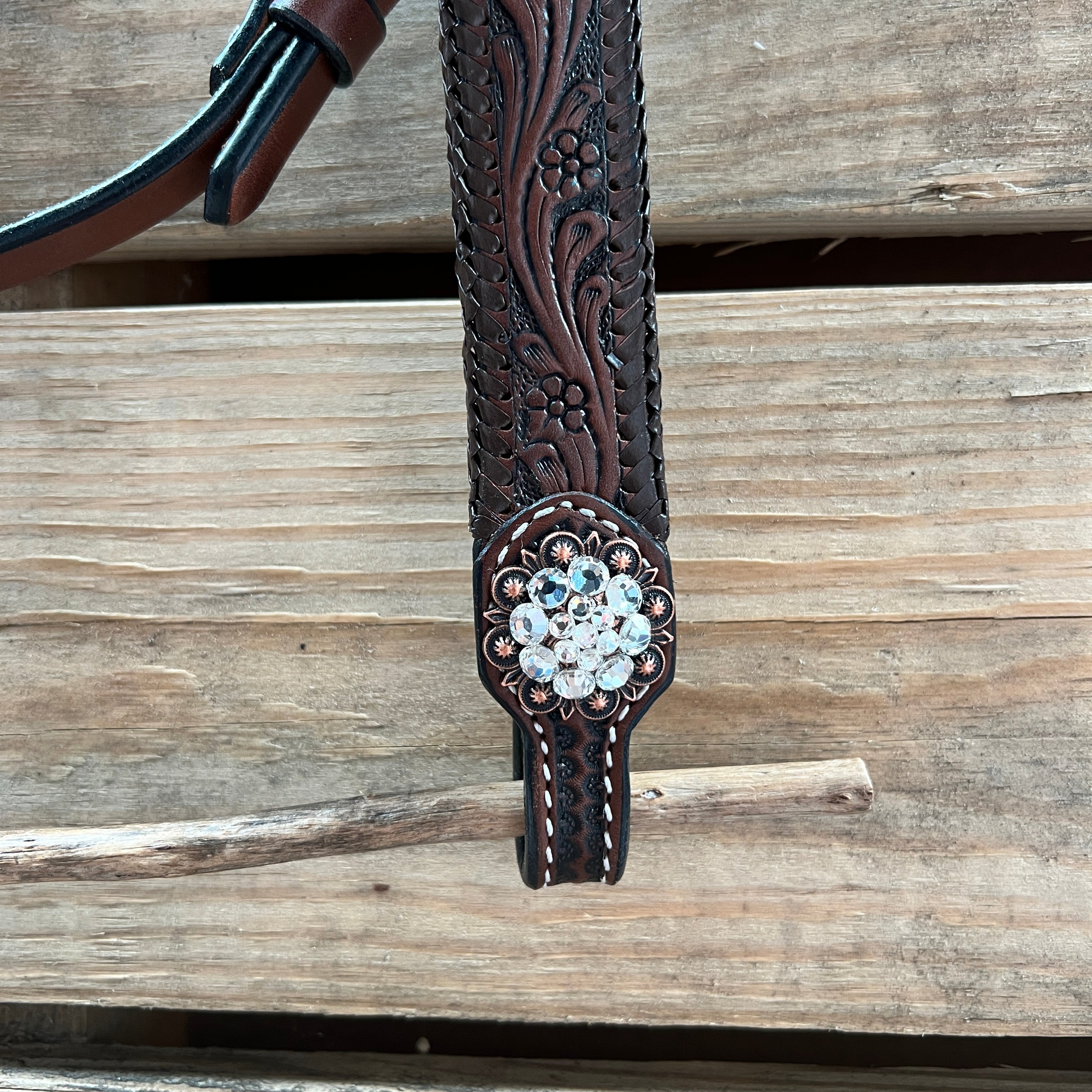 Dark Oil Braid Copper Clear Browband Tack Set  #BBBC609