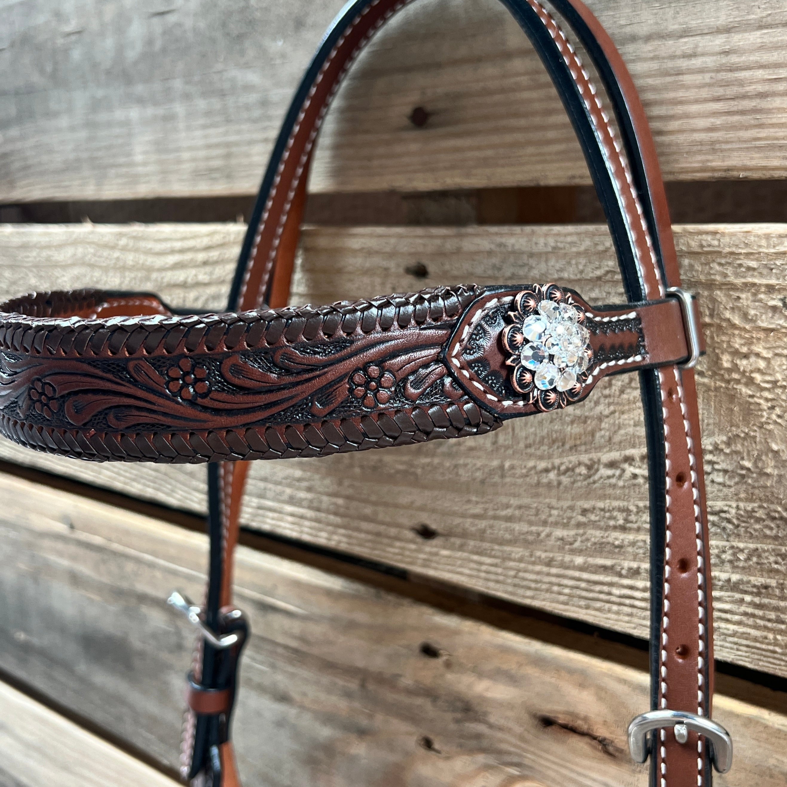 Dark Oil Braid Copper Clear Browband Tack Set  #BBBC609
