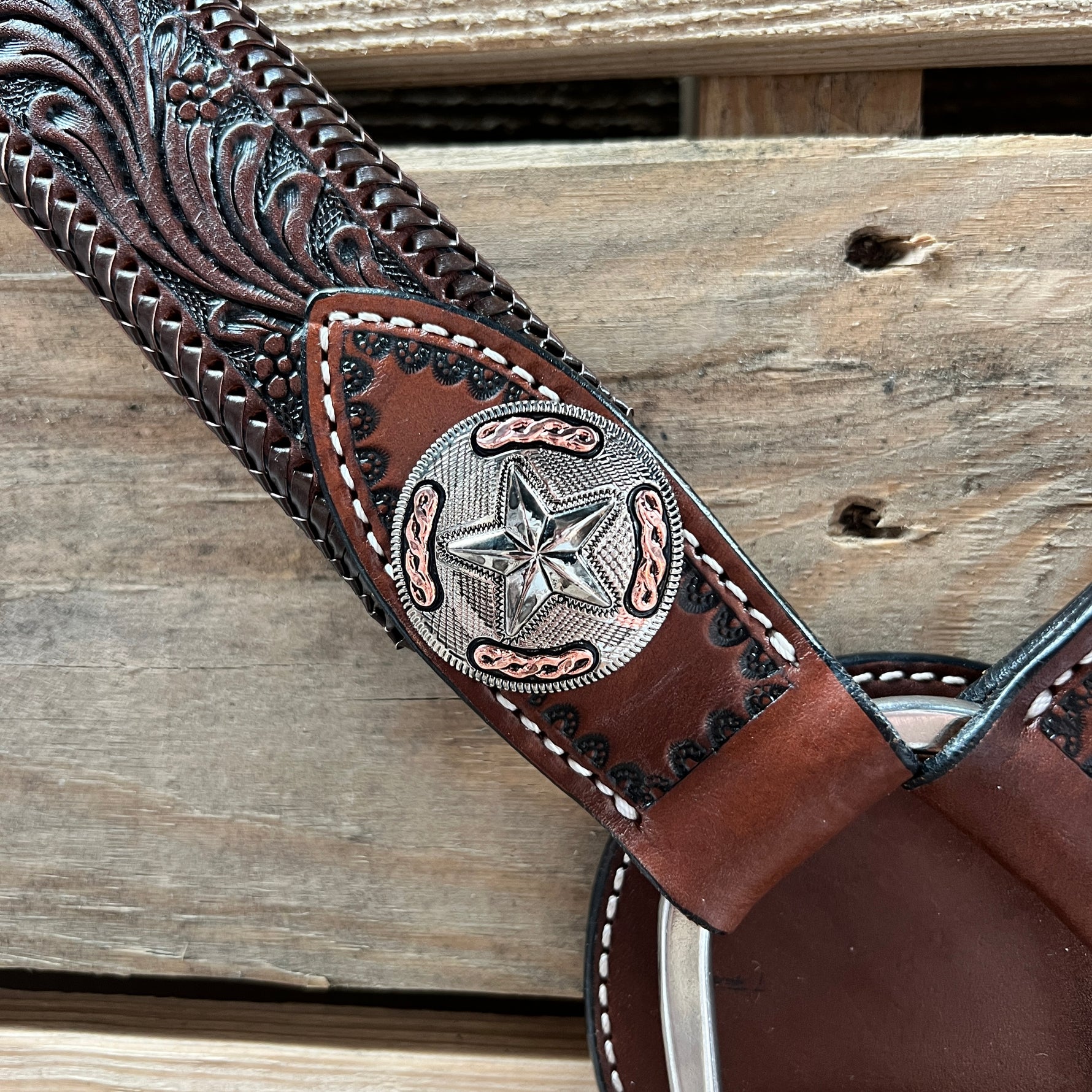 Dark Oil Braid Texas Star Browband Tack Set  #BBBC627