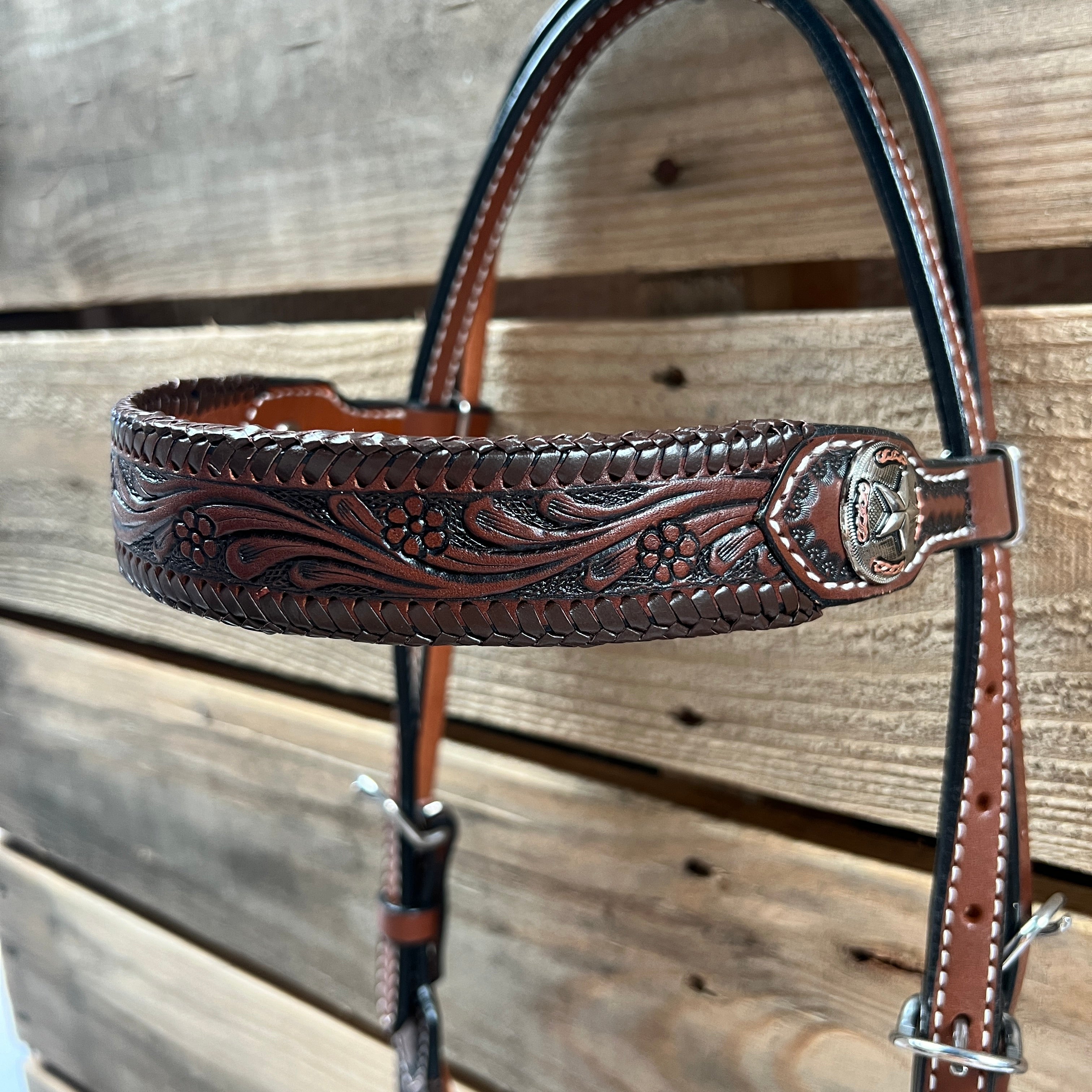 Dark Oil Braid Texas Star Browband Tack Set  #BBBC627