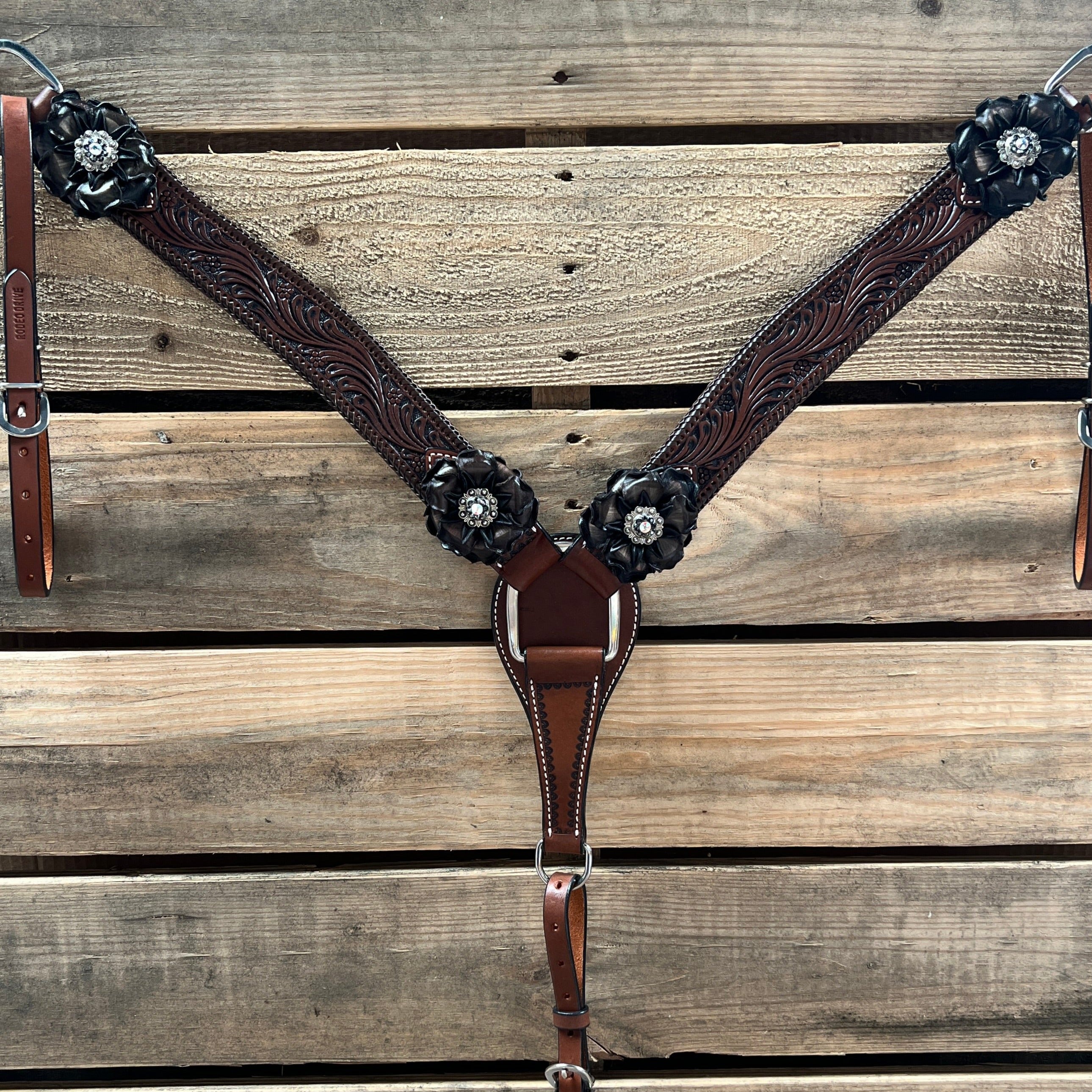 Dark Oil Braid Jet and AB Browband / One Ear Tack Set  #BBBC626