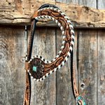 Whipstitch Copper Turquoise  Browband / One Ear Tack Set #BBBC419