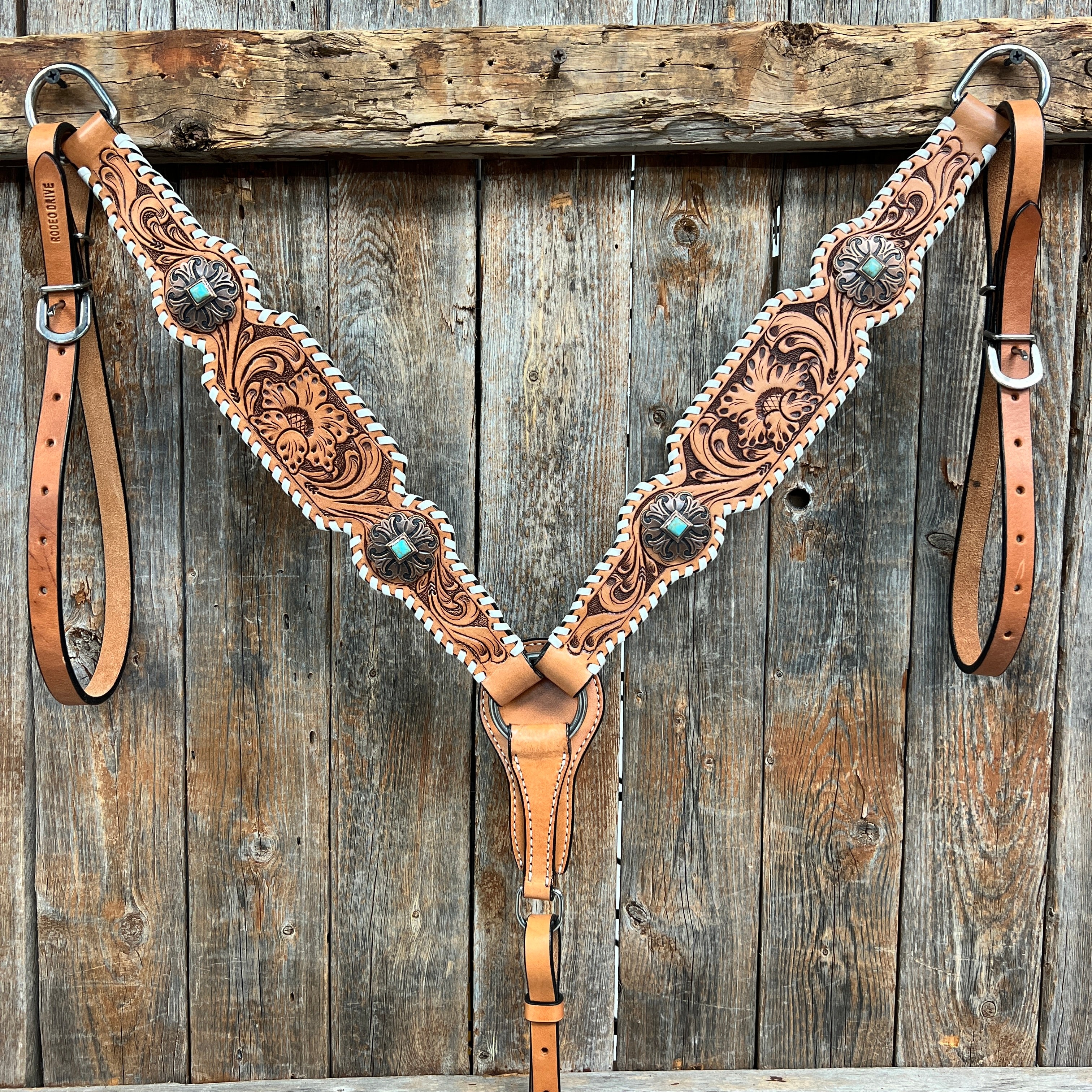 Whipstitch Copper Turquoise  Browband / One Ear Tack Set #BBBC419