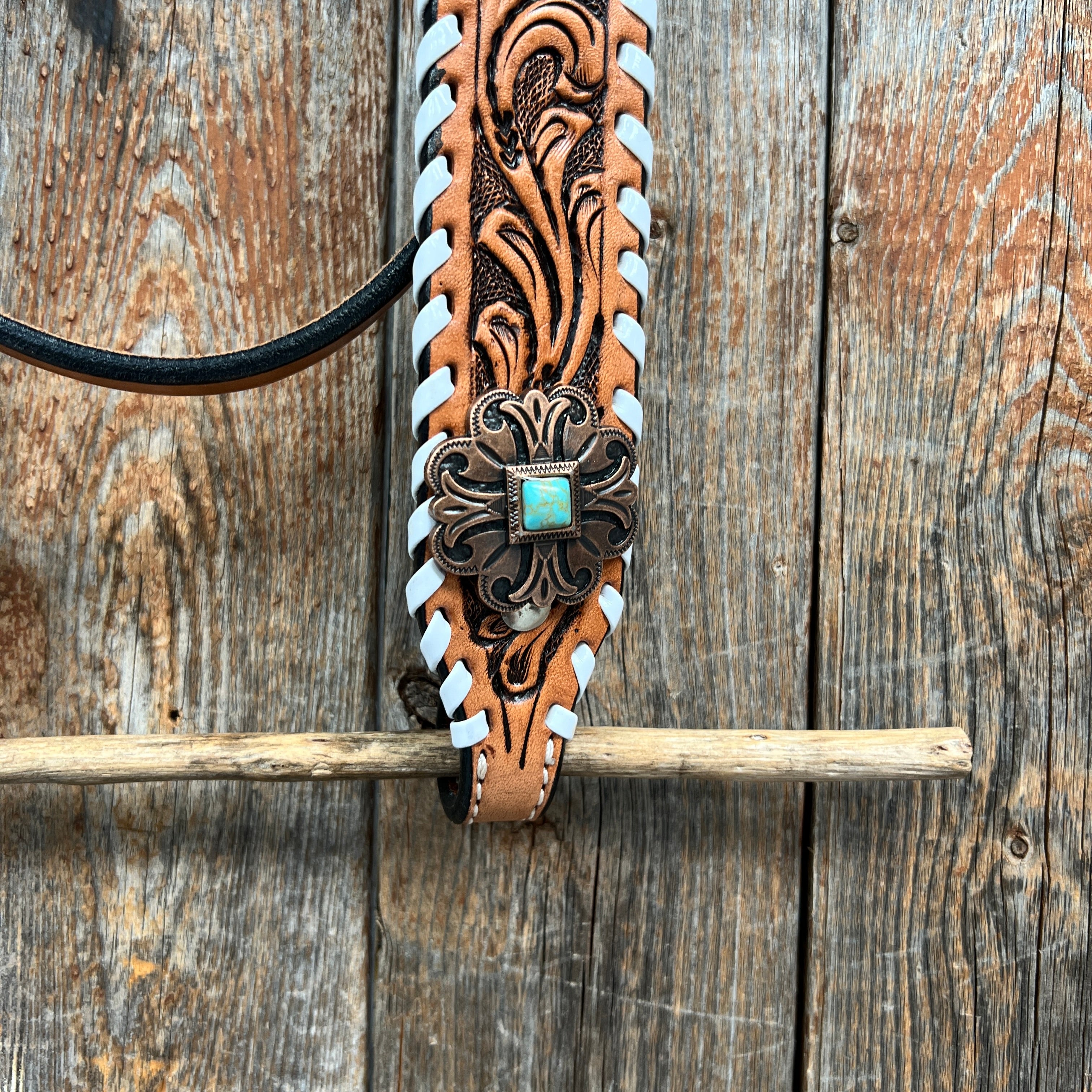 Whipstitch Copper Turquoise  Browband / One Ear Tack Set #BBBC419