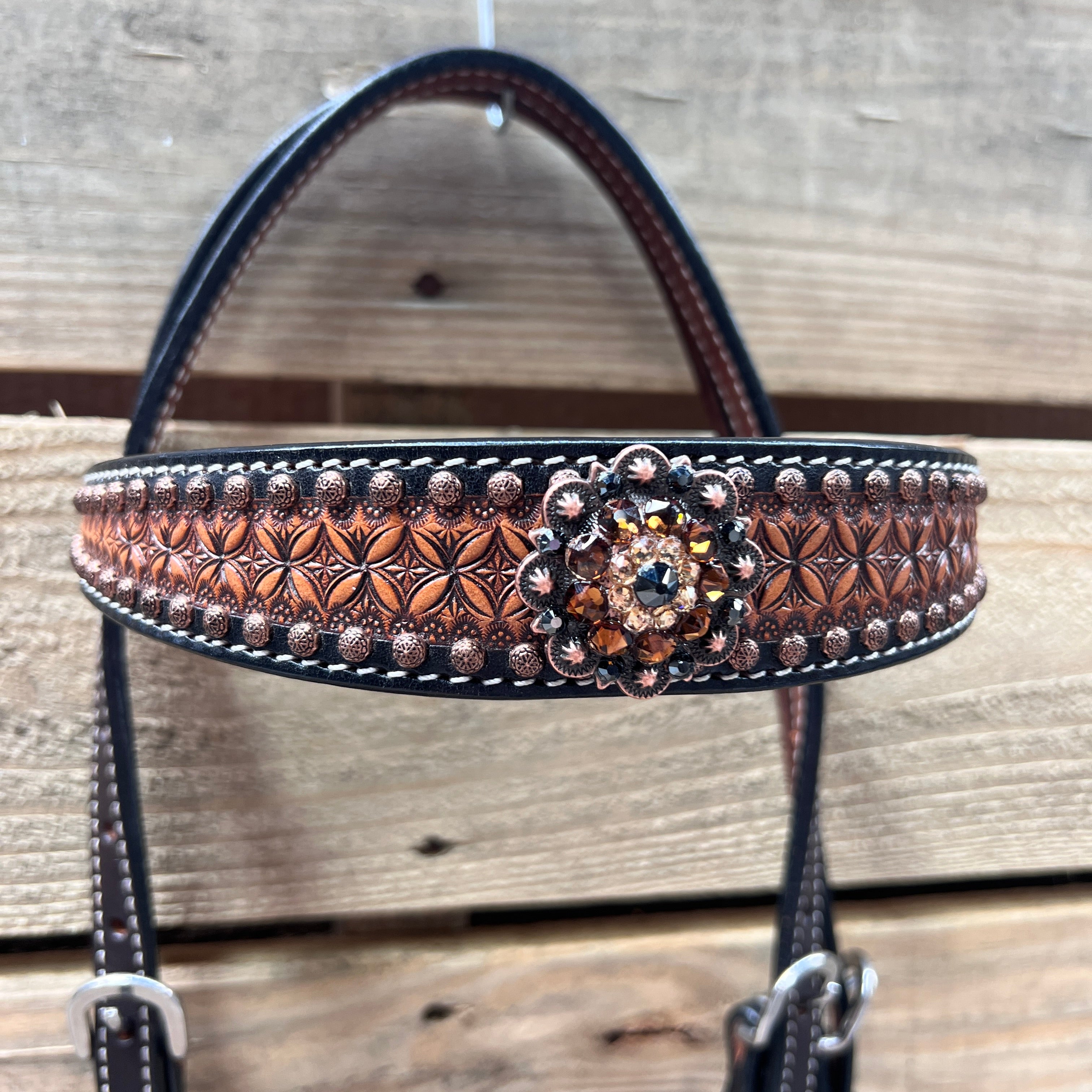 Two Tone Honeycomb Copper Dot Jet, Champagne and Topaz Browband / Breastcollar Tack Set #BBBC621