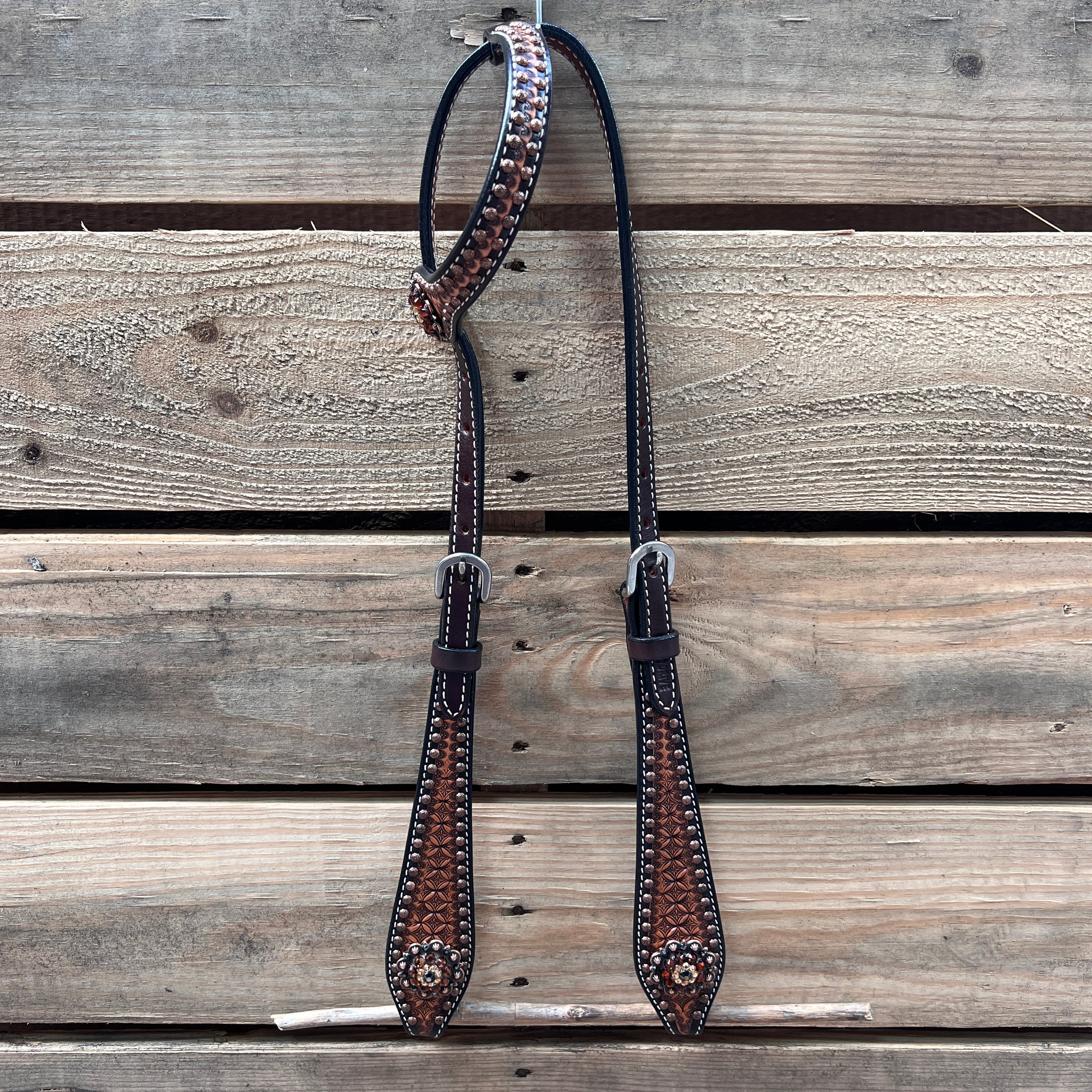 Two Tone Honeycomb Copper Dot Jet, Champagne and Topaz Browband / Breastcollar Tack Set #BBBC621