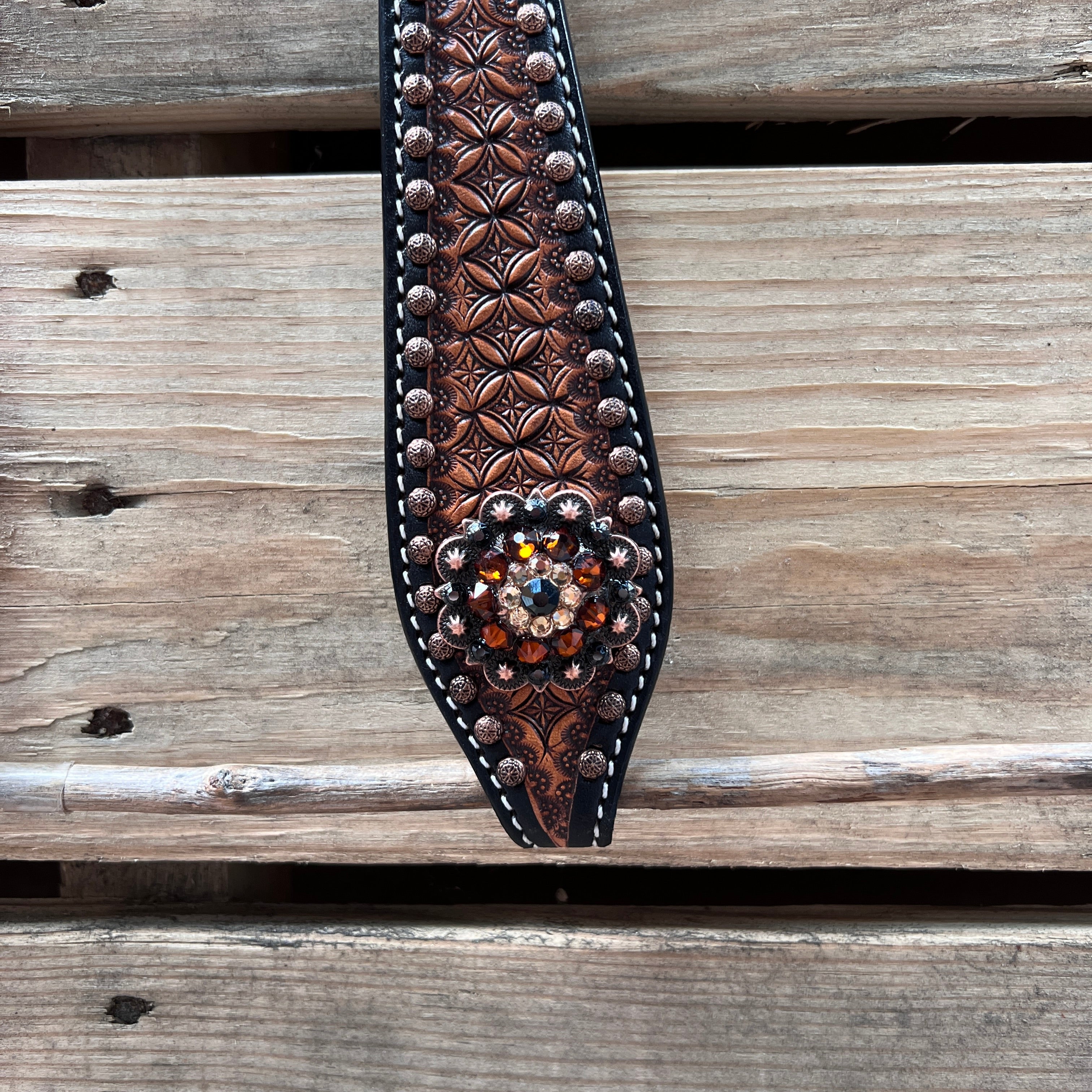 Two Tone Honeycomb Copper Dot Jet, Champagne and Topaz Browband / Breastcollar Tack Set #BBBC621