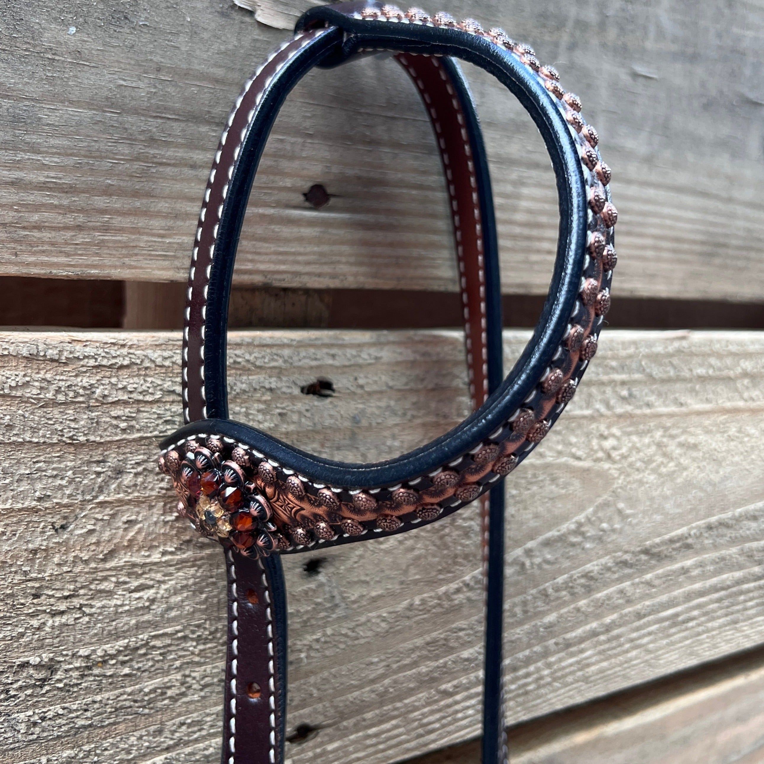 Two Tone Honeycomb Copper Dot Jet, Champagne and Topaz Browband / Breastcollar Tack Set #BBBC621