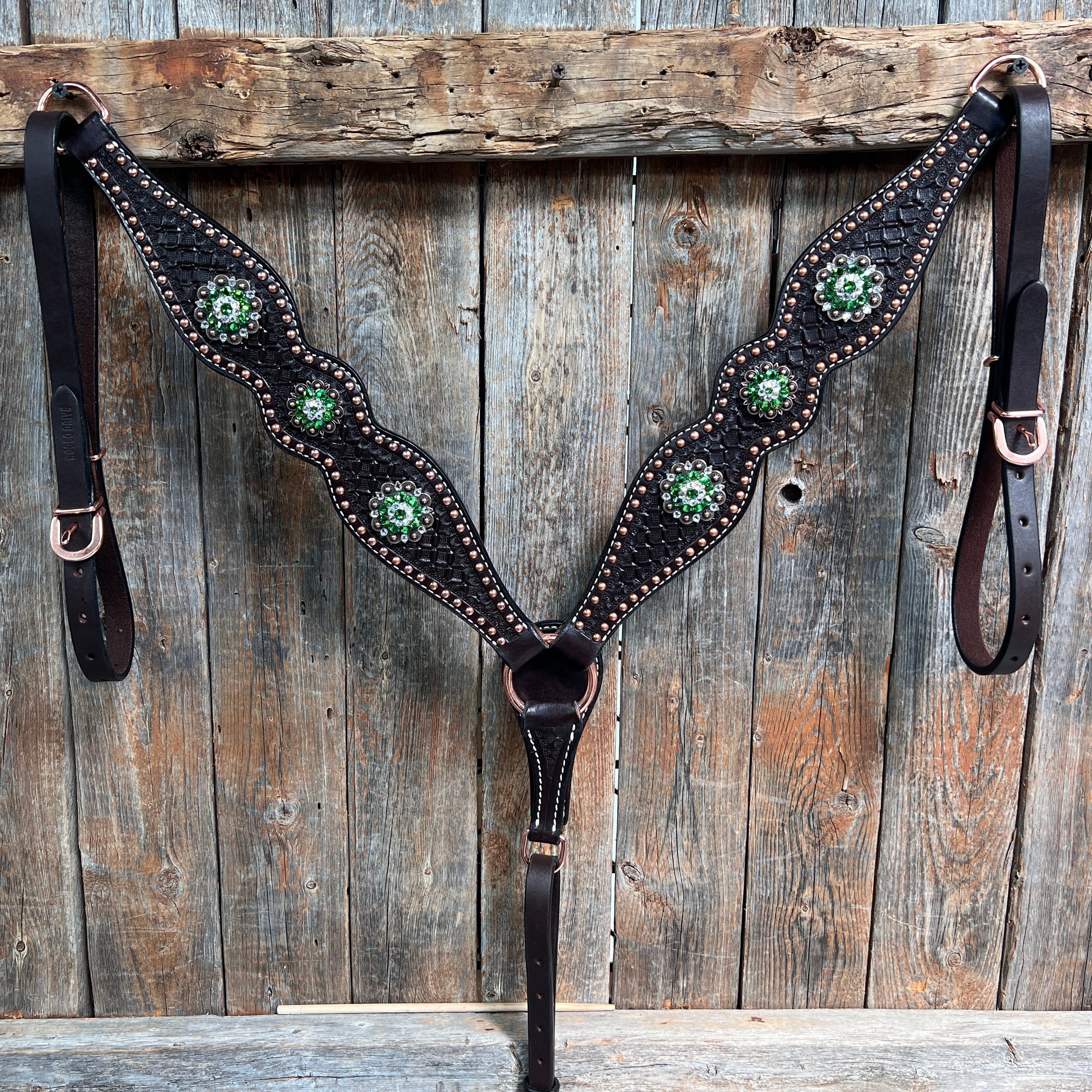 Dark Oil Honeycomb Copper Dot Copper and Fern Browband / Breastcollar Tack Set #BBBC611