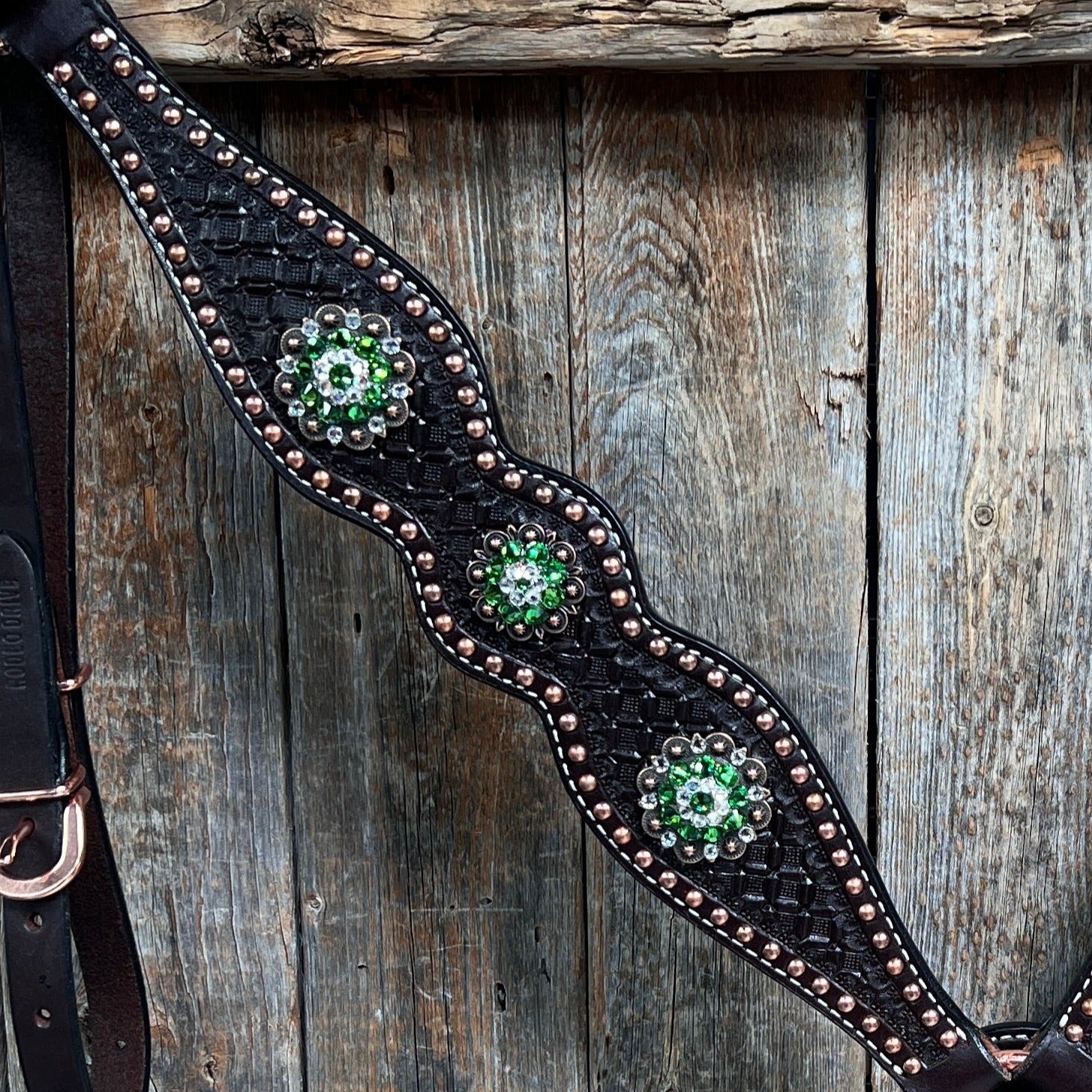 Dark Oil Honeycomb Copper Dot Copper and Fern Browband / Breastcollar Tack Set #BBBC611