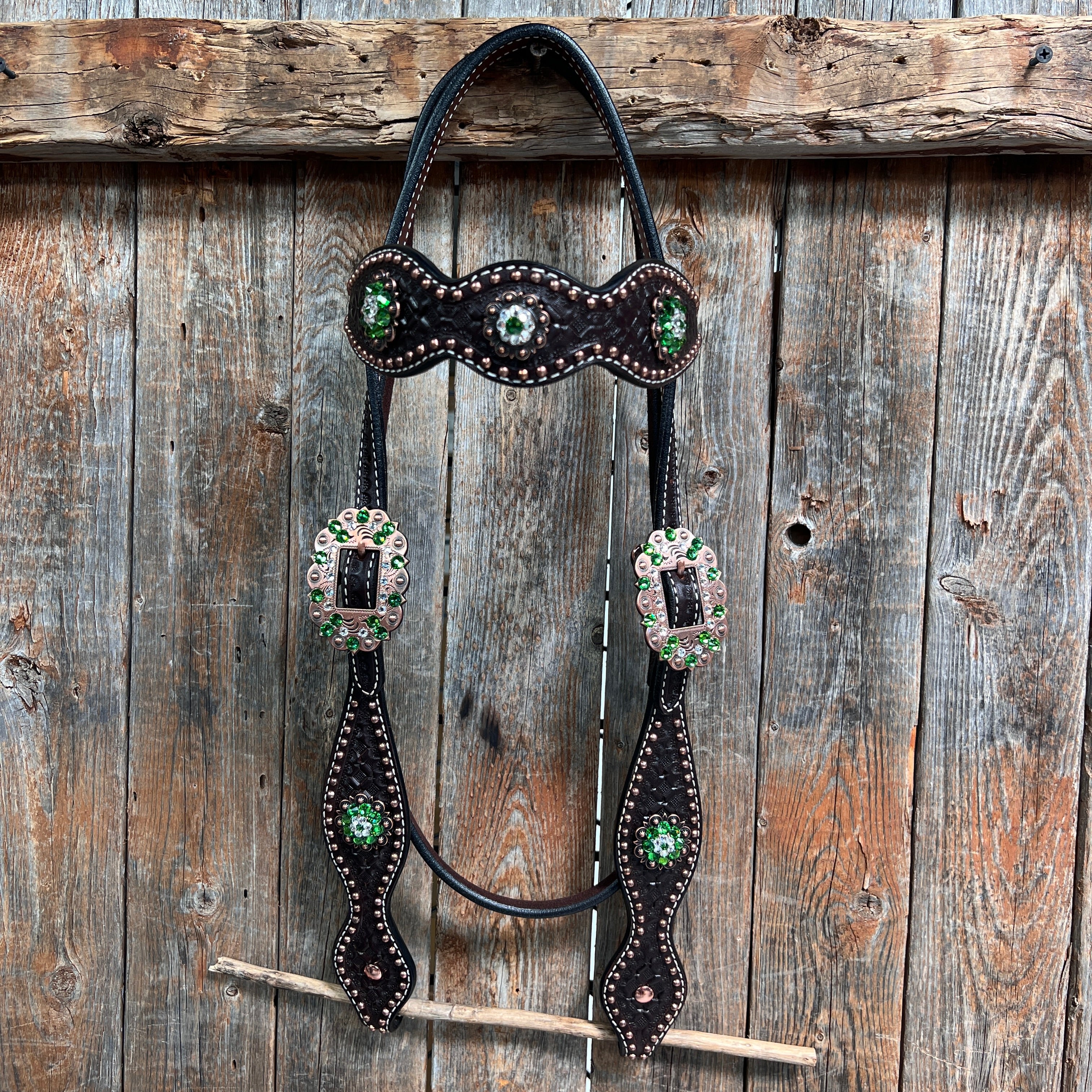 Dark Oil Honeycomb Copper Dot Copper and Fern Browband / Breastcollar Tack Set #BBBC611