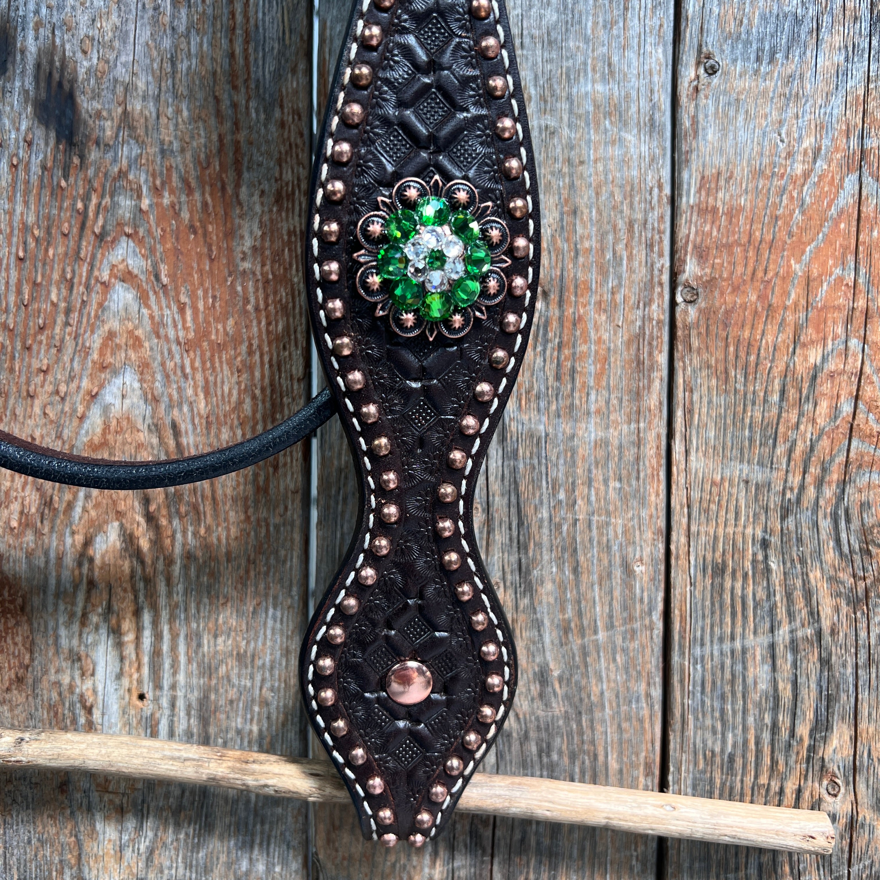 Dark Oil Honeycomb Copper Dot Copper and Fern Browband / Breastcollar Tack Set #BBBC611