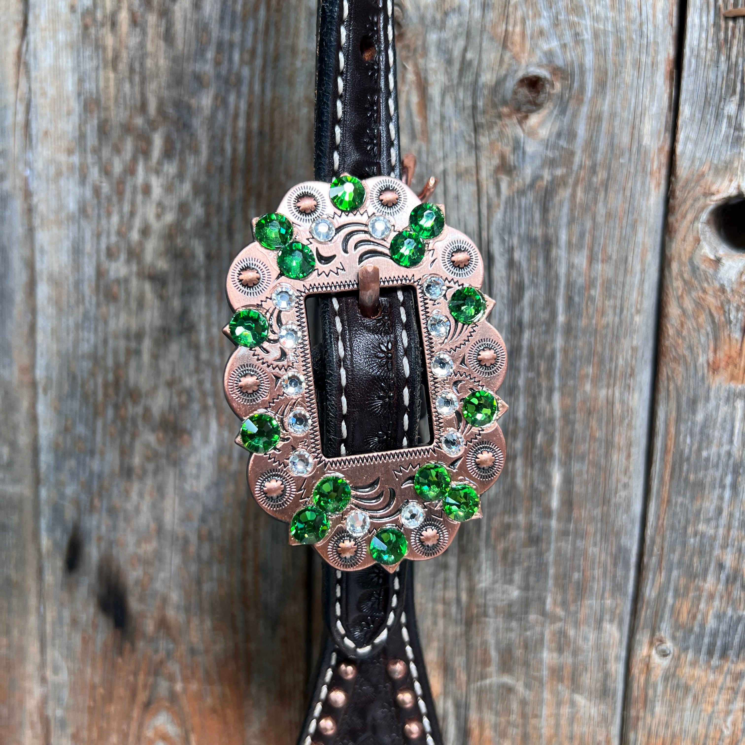 Dark Oil Honeycomb Copper Dot Copper and Fern Browband / Breastcollar Tack Set #BBBC611