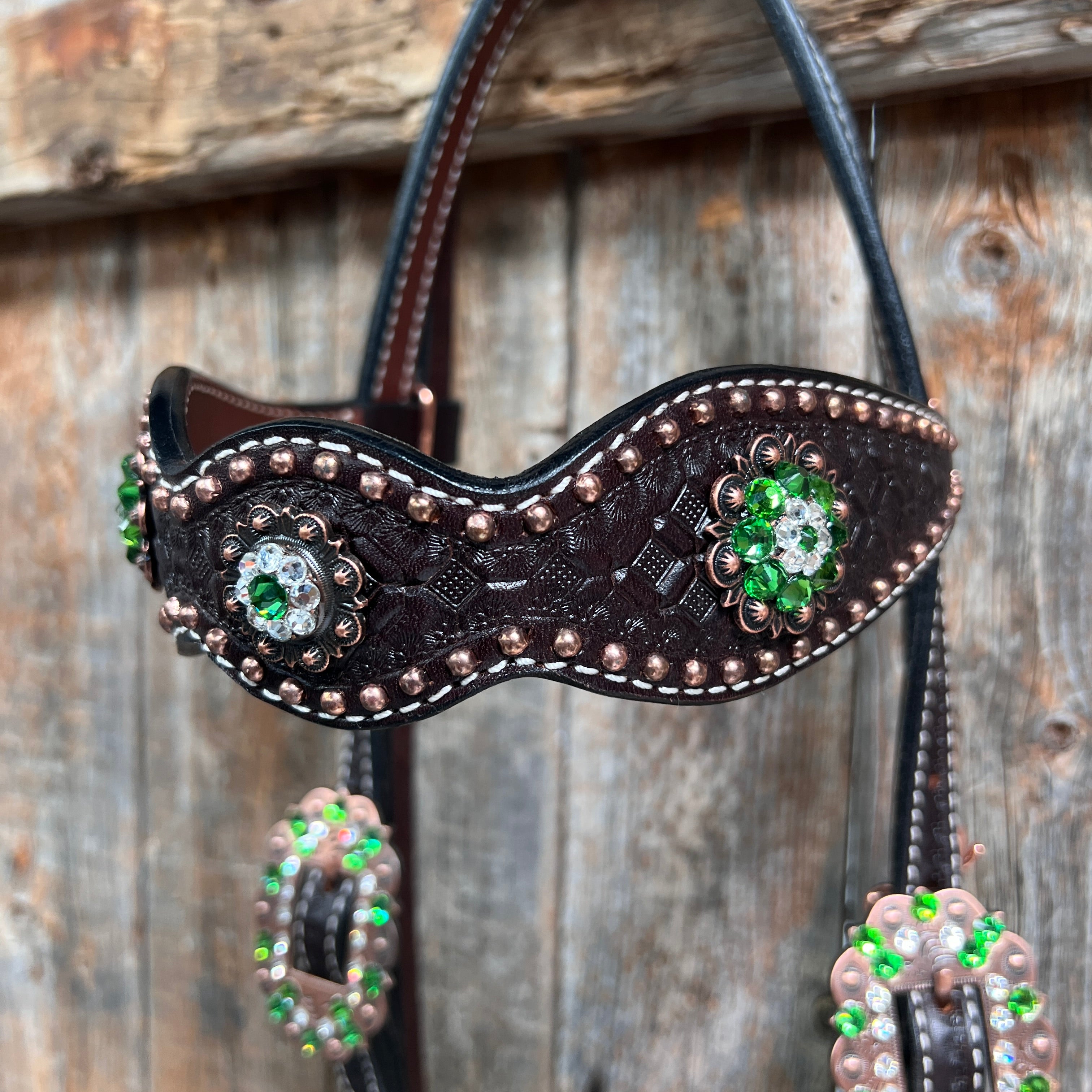 Dark Oil Honeycomb Copper Dot Copper and Fern Browband / Breastcollar Tack Set #BBBC611