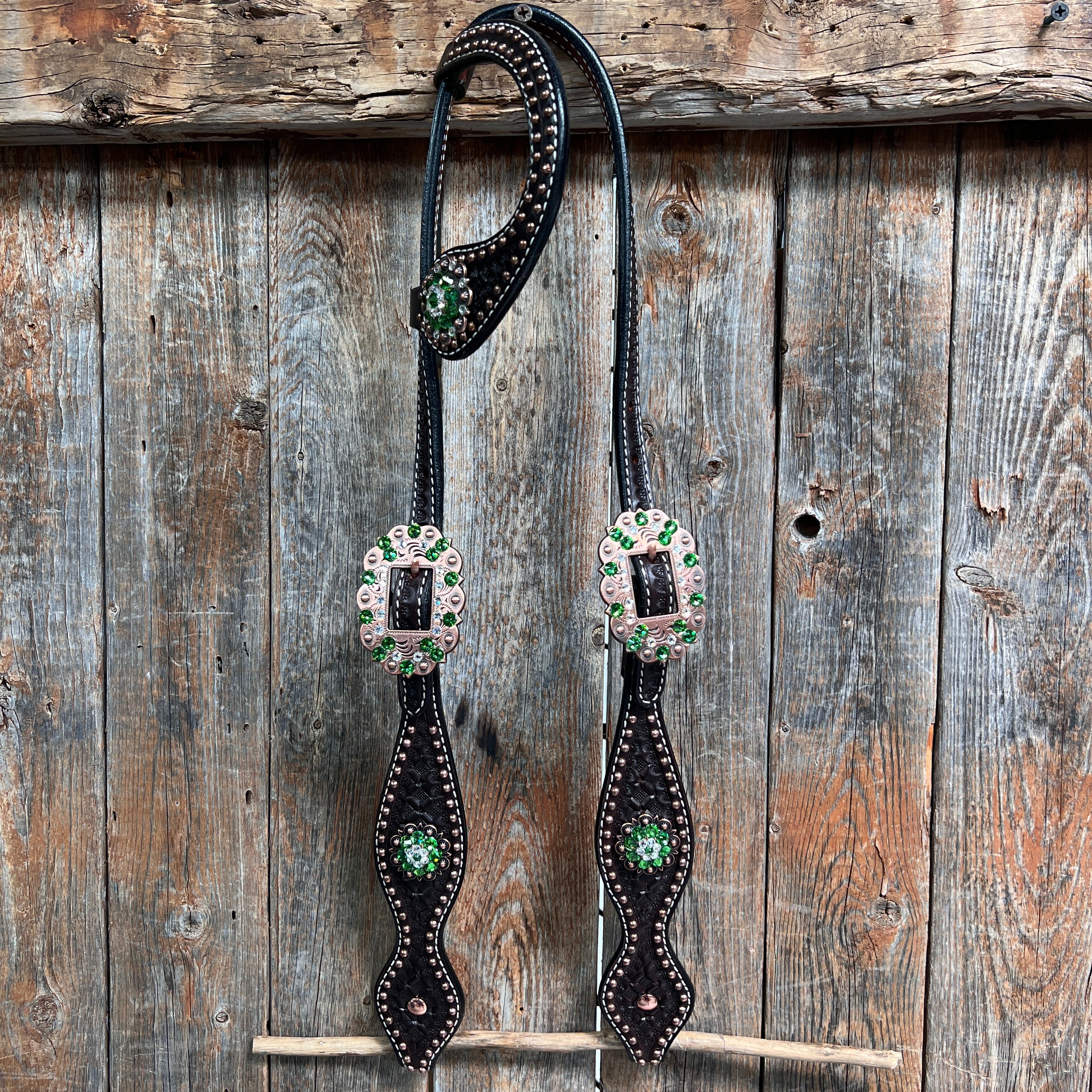 Dark Oil Honeycomb Copper Dot Copper and Fern Browband / Breastcollar Tack Set #BBBC611